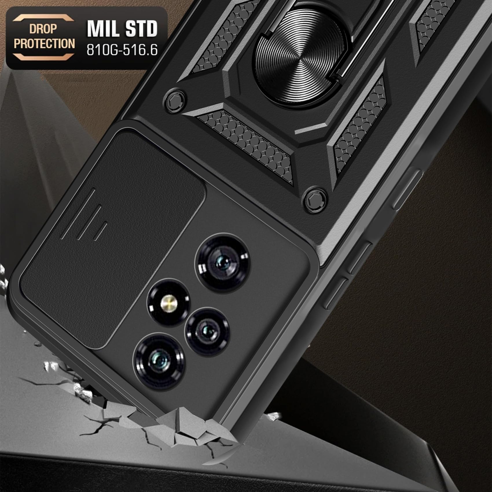 GOLDJU For Samsung Galaxy S25 Plus Case, Built In Slide Camera Cover & Rotatable Kickstand Ring