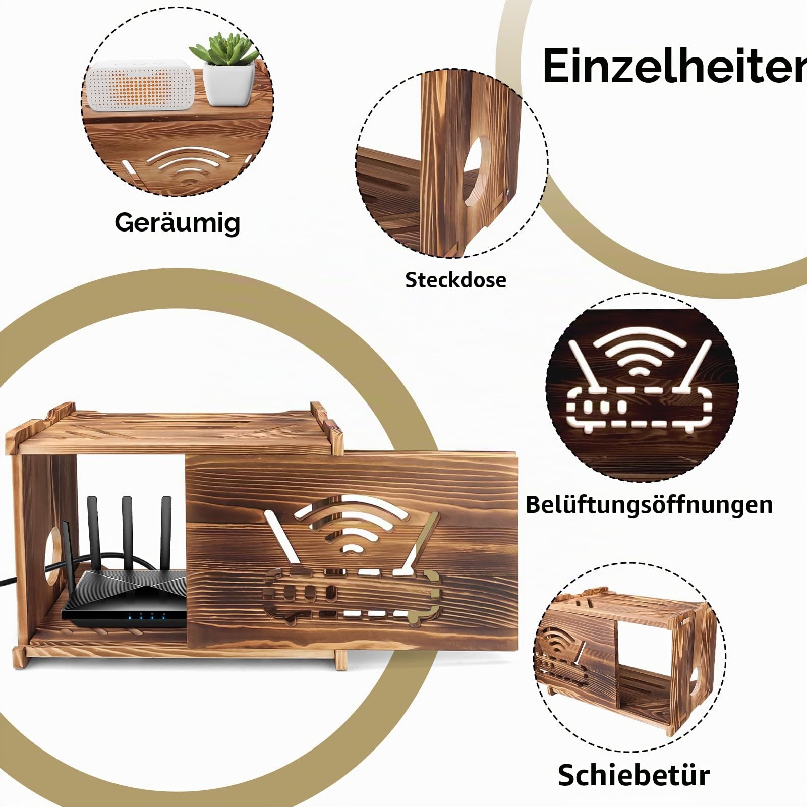 Wifi Box Hider, Holz Router Regal, großer Raum-Router Box Hider für Wohnzimmer, Schlafzimmer, Büro und Café, vielseitiges Projektorregal zur Kabelverwaltung, praktische Heimdekoration (dunkel