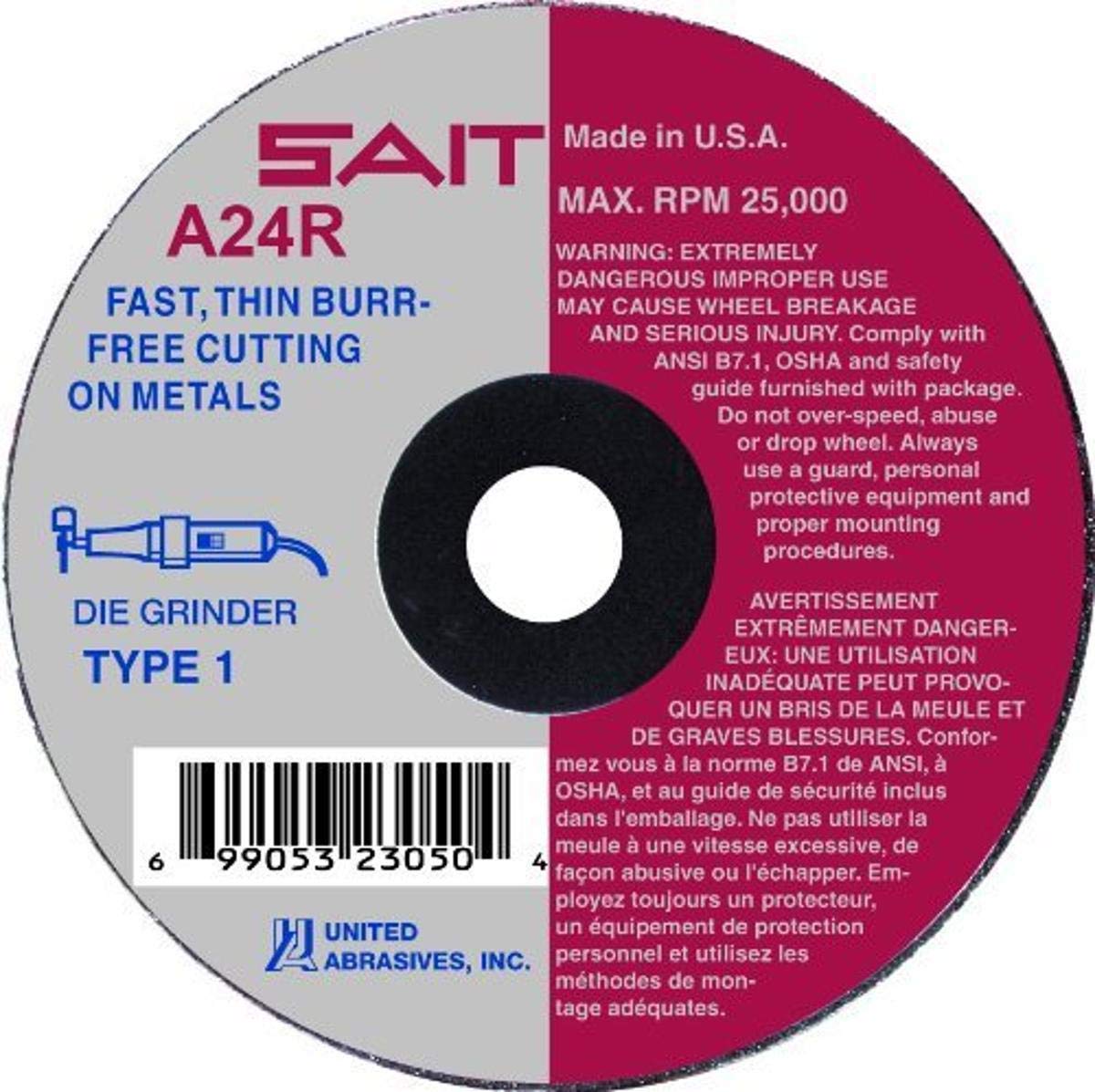 United Abrasives TM 3 X 1/8 X 3/8 A24R Cutting Wheel (QTY: 25), Multi, 23060