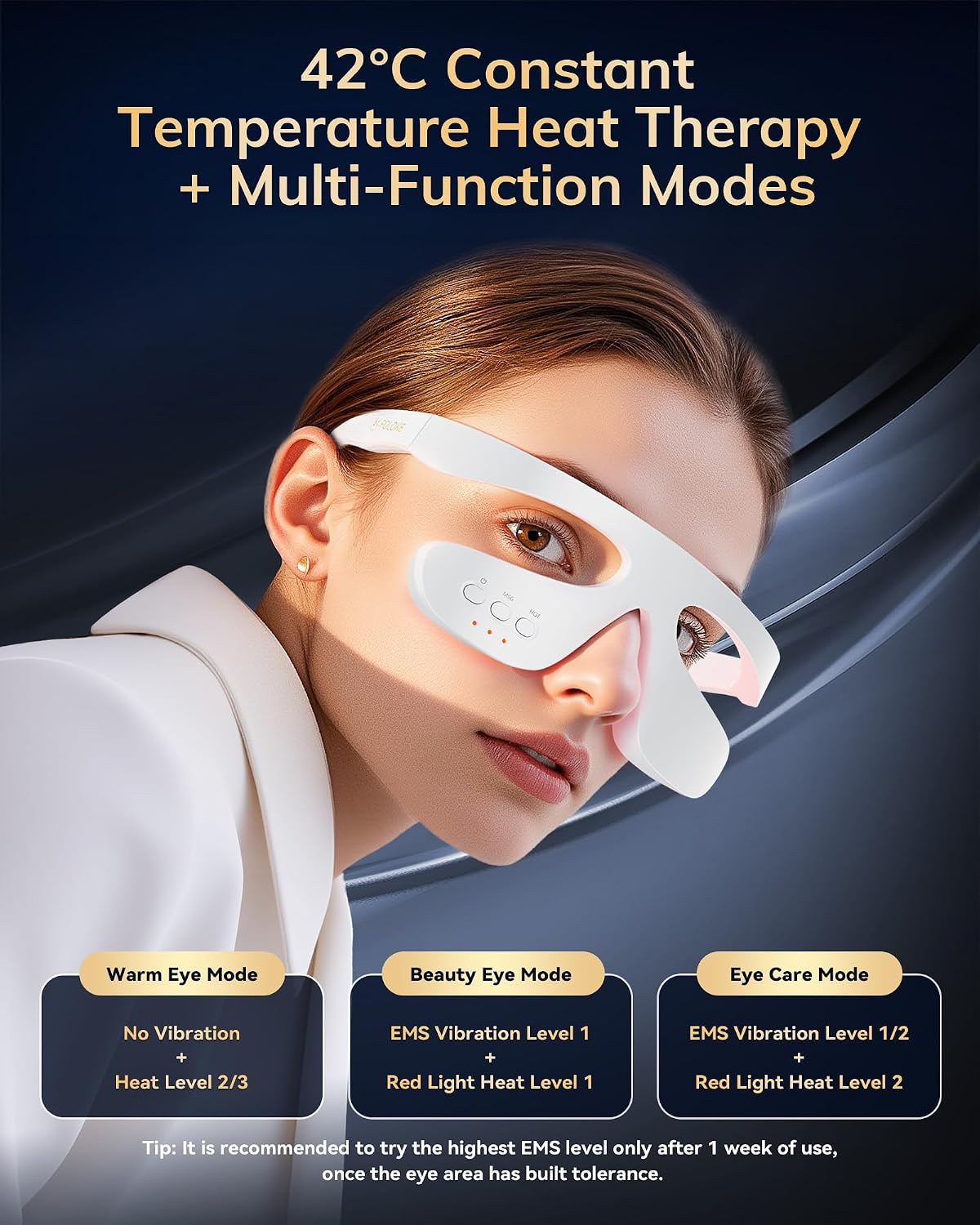 Under Eye Red Light Therapy Device, Red Light 630±10nm Therapy Glasses for Eyes, Red Light Eye Mask for The Treatment of Eye Bags,Dark Circles,Puffiness periorbital for Treating (Off-White)