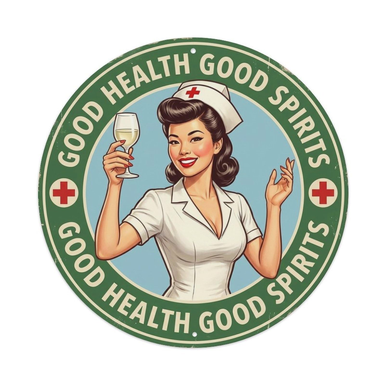 Good Health With Spirits Nurse Cocktail Quote Metal Tin Sign