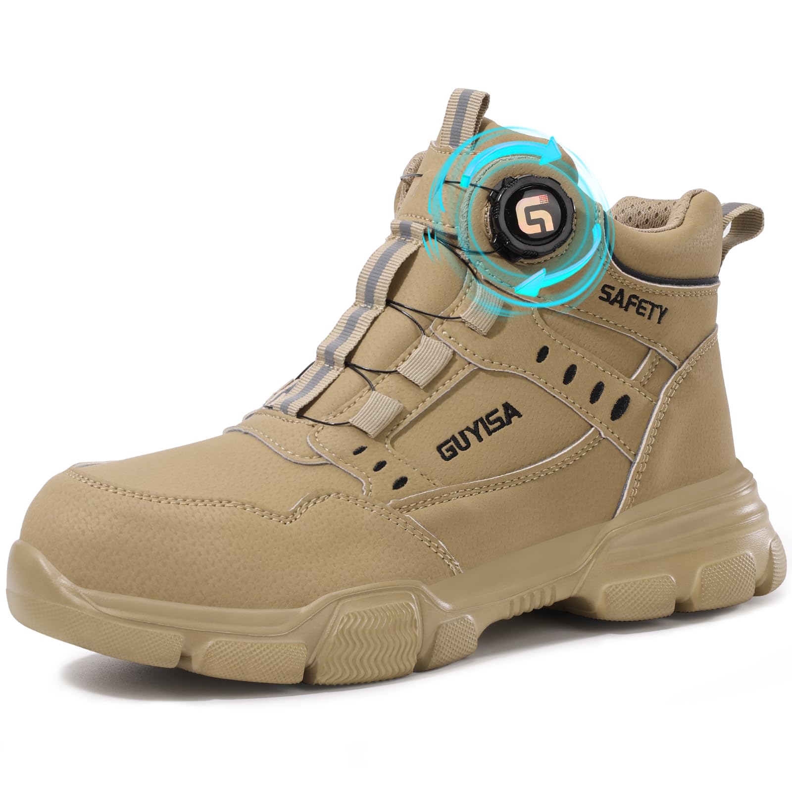 Work Boots Mens Womens Comfortable Steel Toe Cap Boots Lightweight Work Shoes Protective Puncture Proof Safety Footwear Industrial Safety Trainers with Swivel Buckle Shoelaces