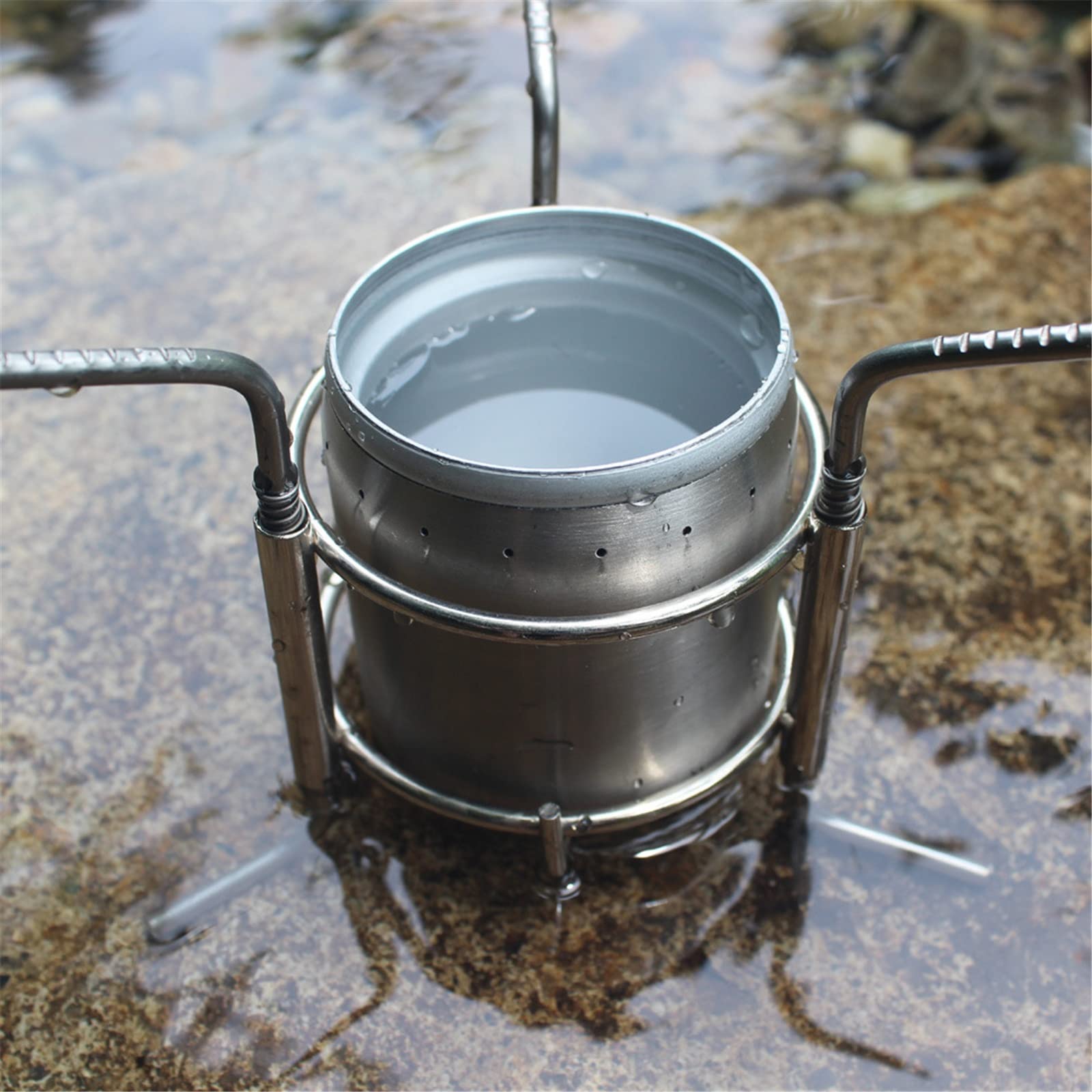 Mini Four à brûleur à Alcool Liquide Ultra-léger en Acier Inoxydable Portable avec Support de Support pour Sac à Dos, Pique-Nique, randonnée, Camping, Survie