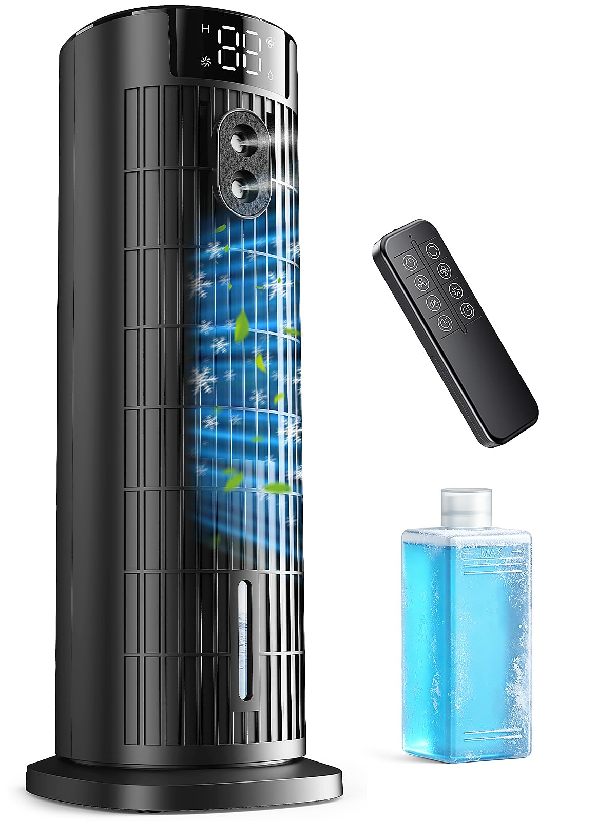 Climatiseur Mobile Sans Évacuation (<30 dB), Moteur CC Amélioré 2026, Ventilation Puissante 7,5 m/s, Minuteur 10H, Oscillation 90° et 4 Vitesses, Climatiseur Portable avec Télécommande, Noir Dépoli