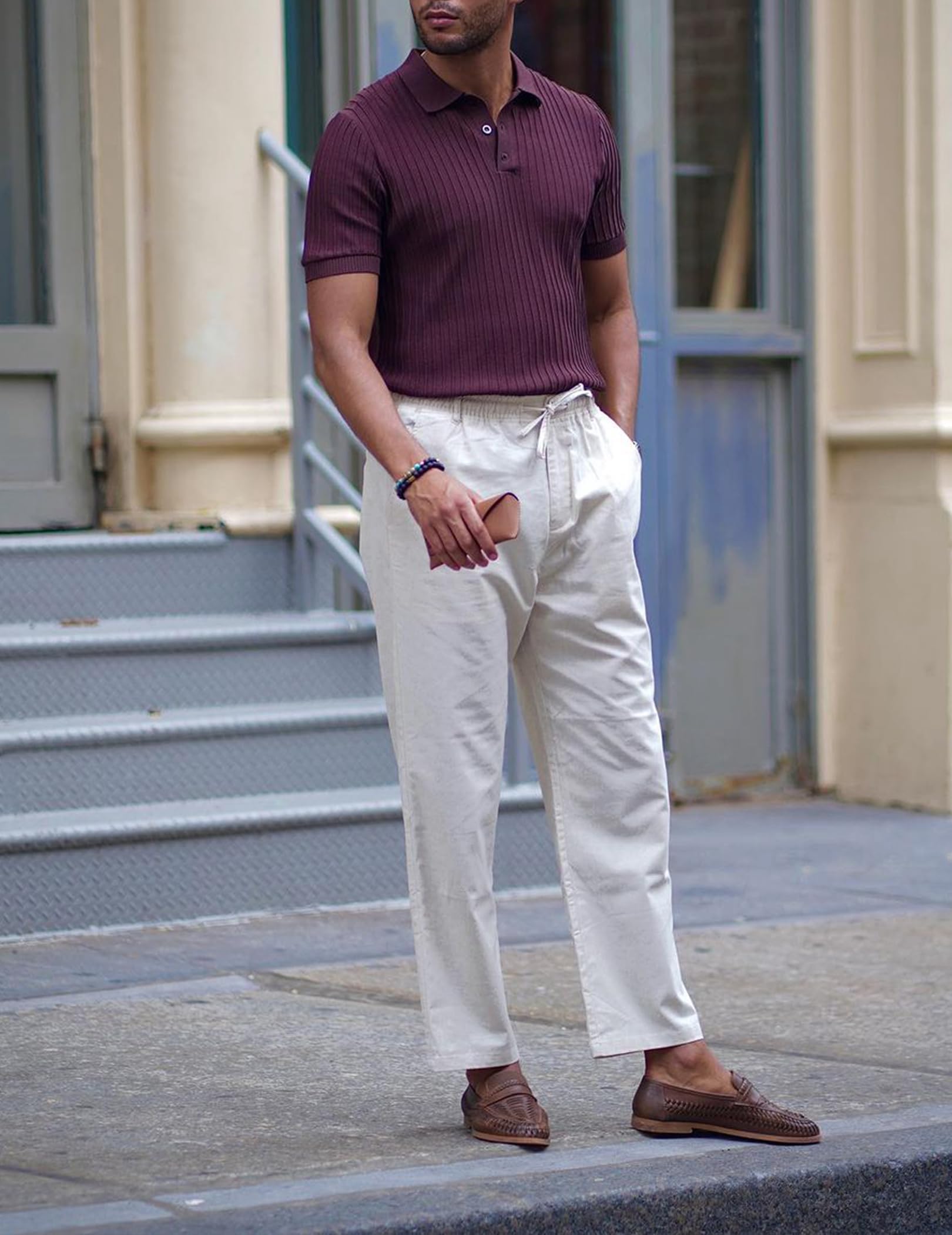 COOFANDY Pantalones Lino Hombre Verano Largos Casual Playa Pantalones Cintura Elástica Cordón Ligeros