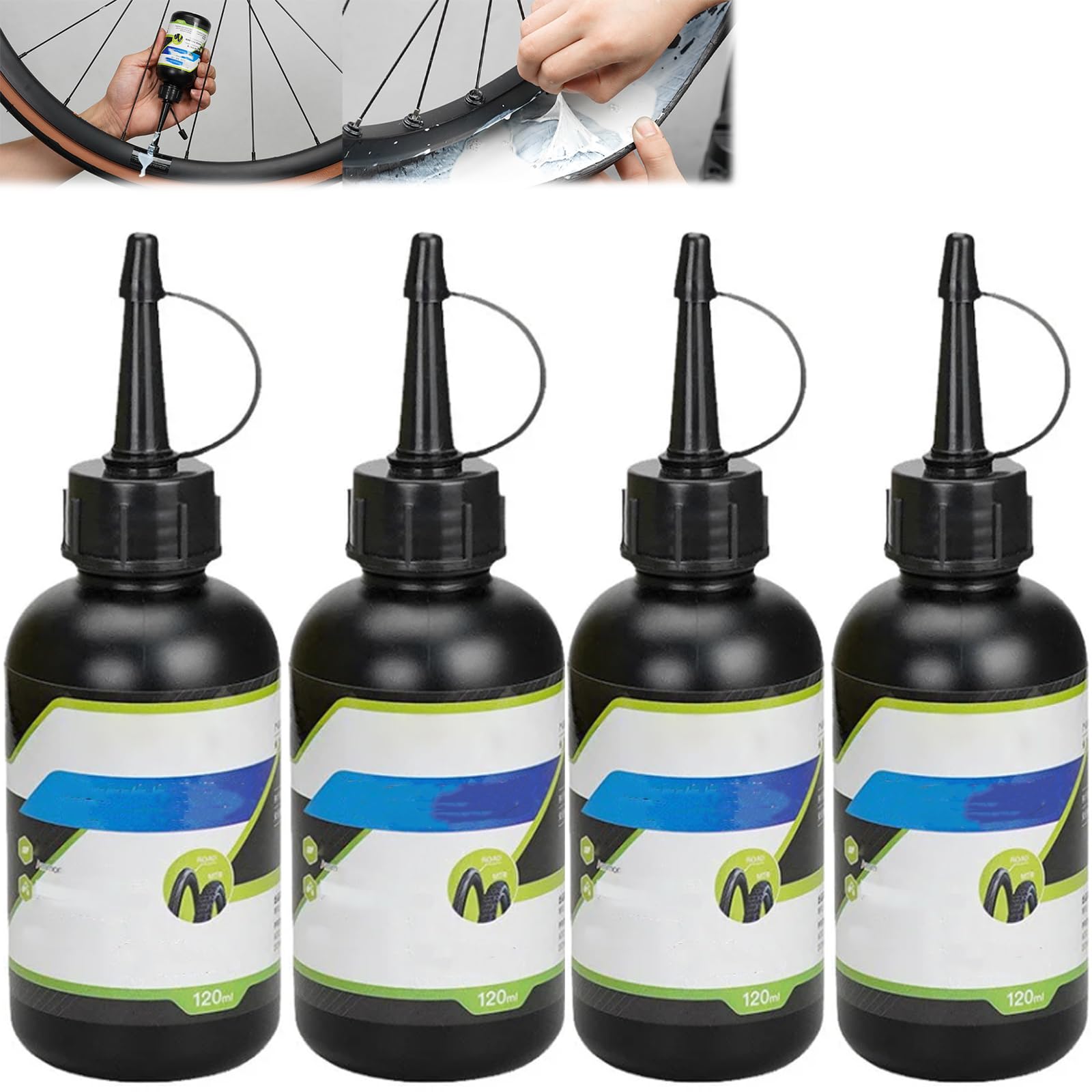 Générique Liquide de réparation pour pneus avec ou sans Chambre à air (120 ML) – pour l'entretien Quotidien et la prévention des fuites sur vélos,vélos électriques et trottinettes (4 PC)