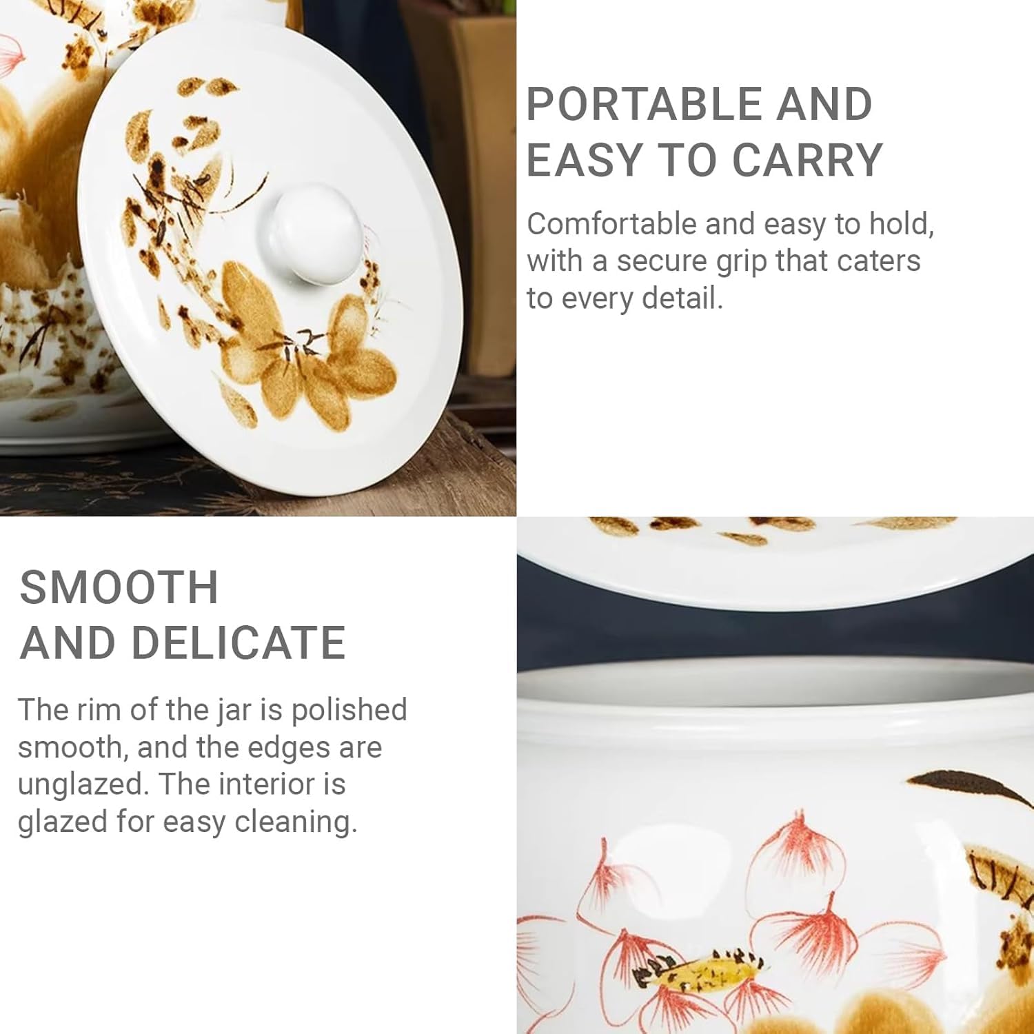ELEFOCUS Ceramic Rice Storage Containe,Ceramic Rice Bucket With Tassel Design,Portable design, smooth and delicate texture(25KG)