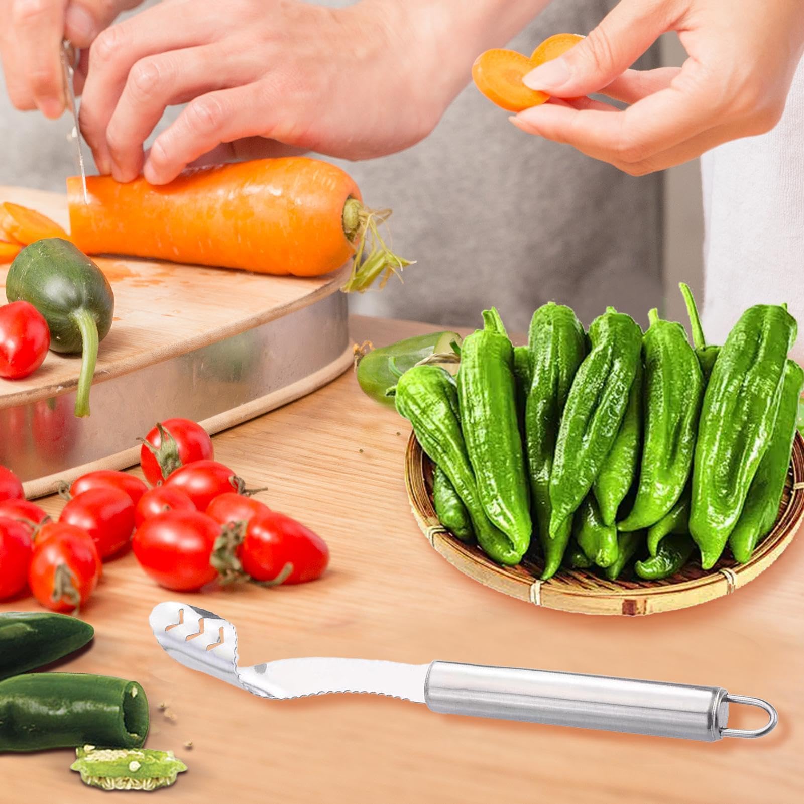 Torsolo Per Peperoni 2 In 1 - Rimuovi Semi Da Peperoncini E Peperoni Dolci, Utensile Da Cucina In ABS Verde, 11,3 Cm - 2