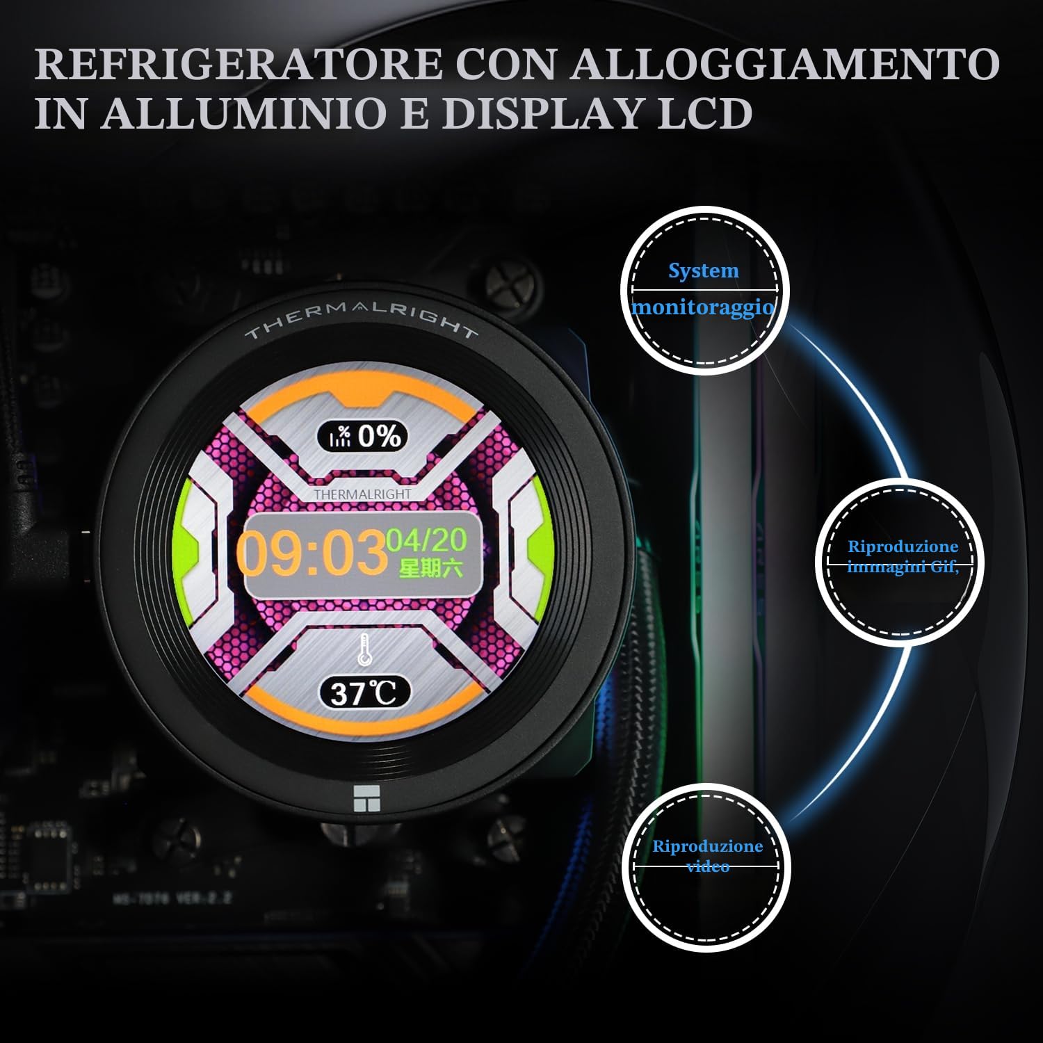 Thermalright CORE VISION 360 Black CPU AIO - Radiatore CPU con schermo IPS LCD con risoluzione 480 x 480, per AM5 e Intel 1700/1851, potente raffreddamento ad acqua a 360 specifiche con display