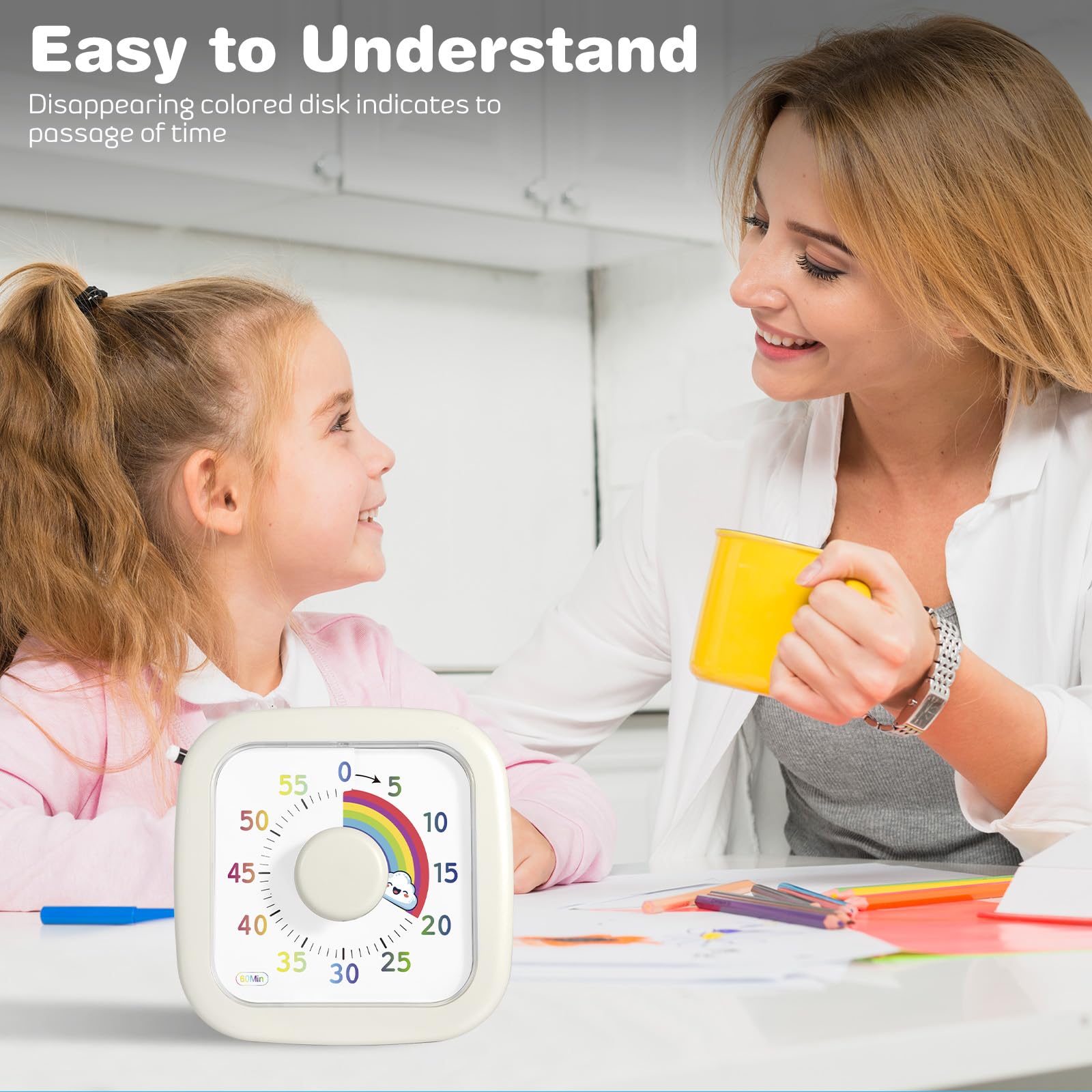 ZLPBAO Timer Vsivo Bambini, Rainbow Timer Visivo da 60 Minuti Conto alla Rovescia Silenzioso di Gestione