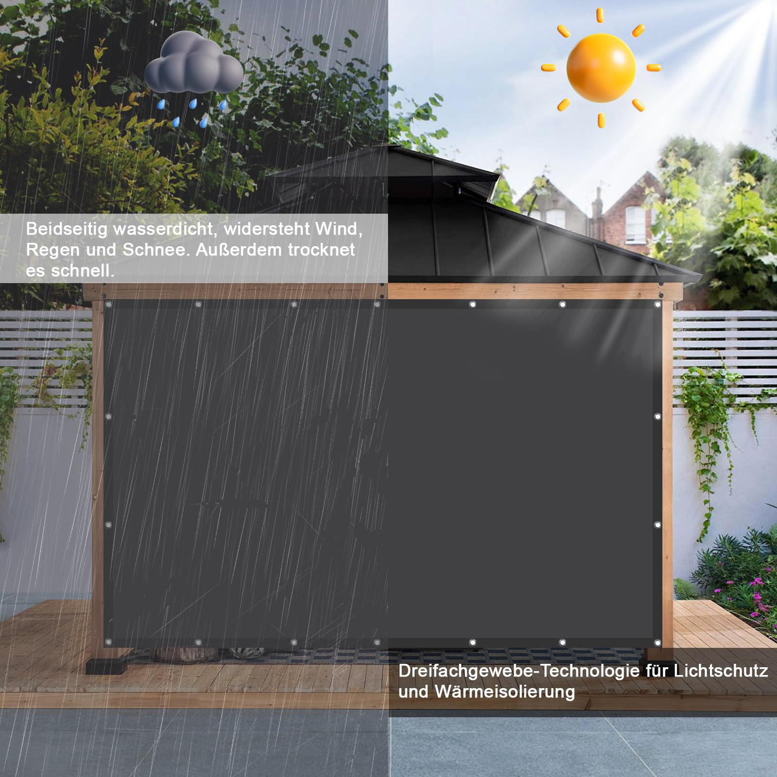 Outdoor Vorhang Wetterfest mit ösen Oben und Unten, (In Verschiedenen Größen Erhältlich) Sichtschutz & Uv-Schutz, Wasserdicht Terrasse Sonnenschutz, für Balkon Pergola,112X295cm(B X H) Dunkelgrün