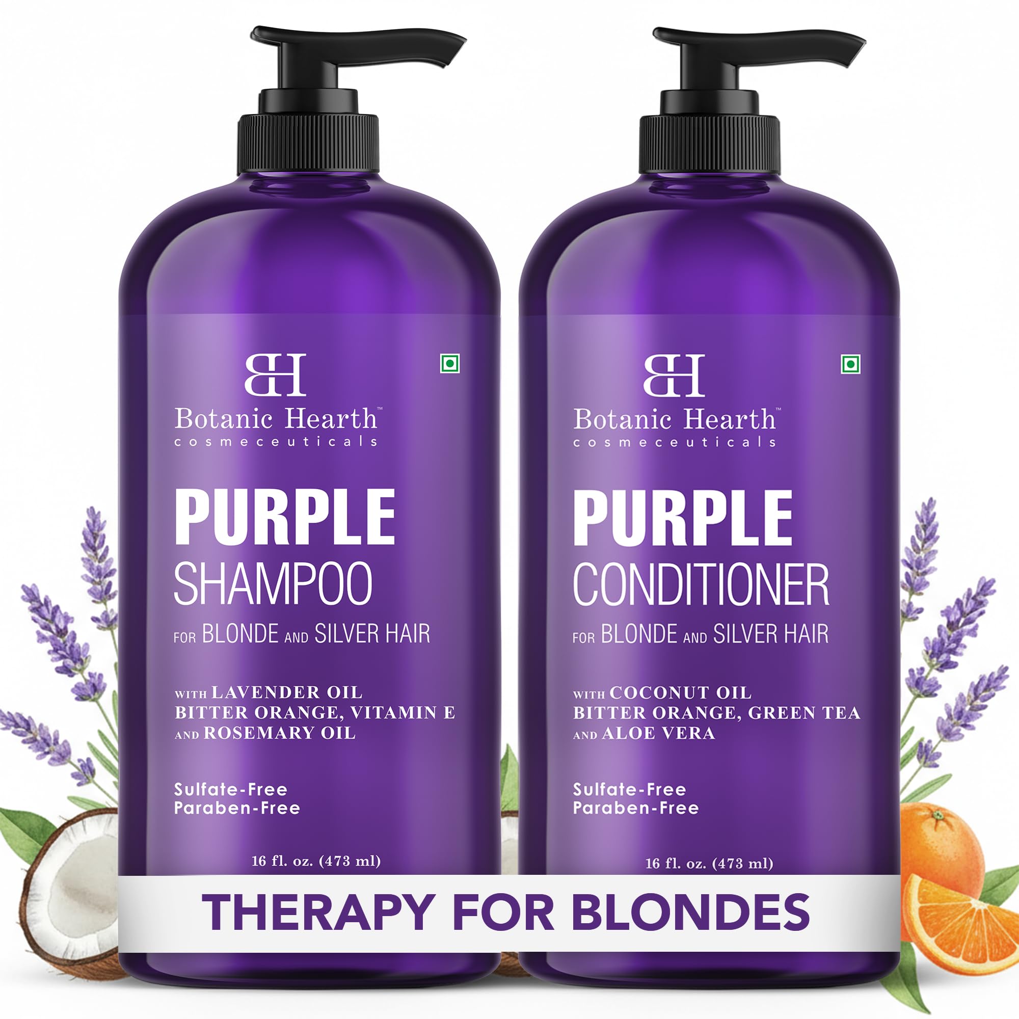 2 x 16 fl oz Lavender Purple Shampoo & Conditioner Set for Blonde, Silver & Grey Hair – Anti-Brass Toning Care, Enhances Highlights, Sulphate & Paraben Free