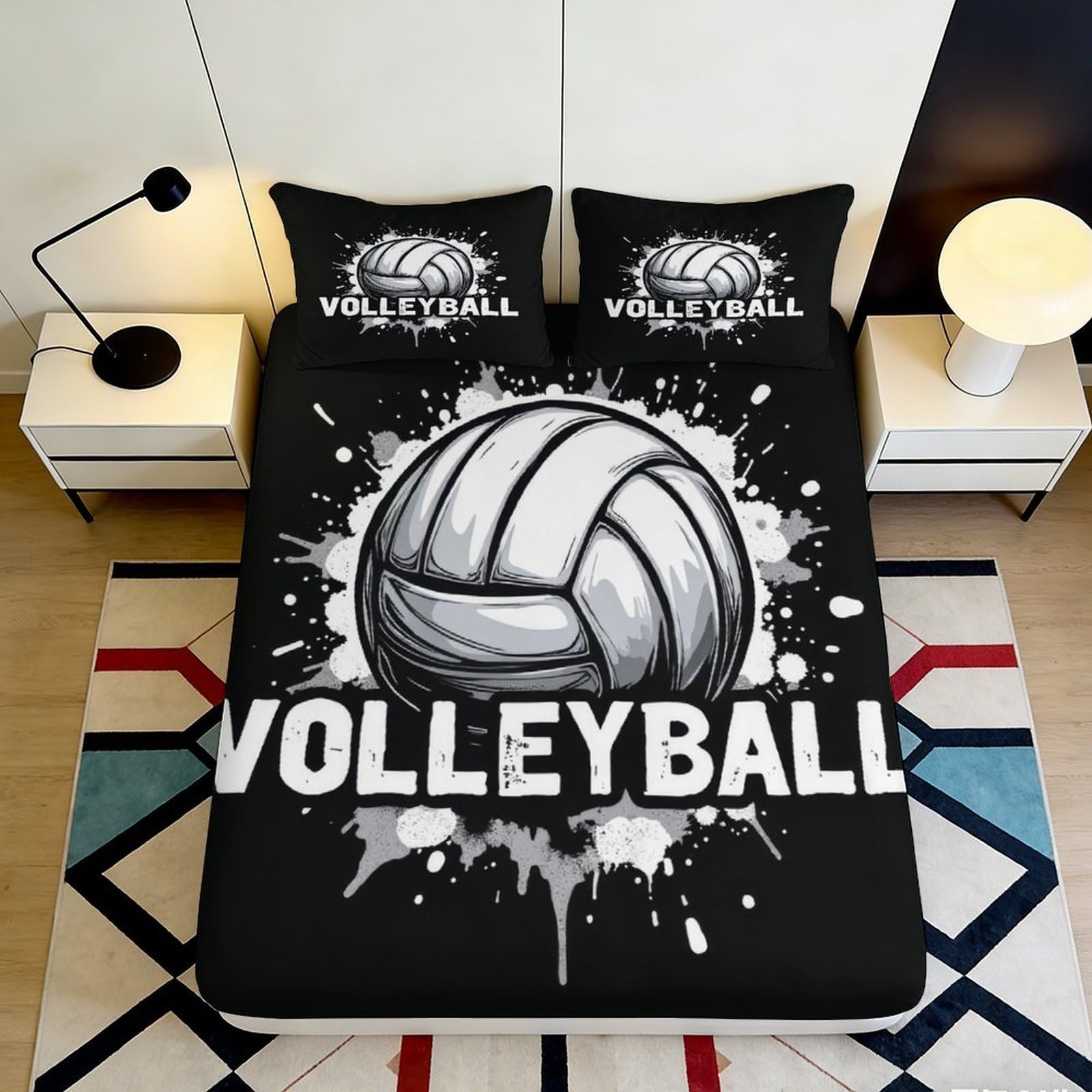 3D Printed Volleyball Fitted Sheet Microfiber Deep Pocket Bedroom Bedding Non-Slip Volleyball Mattress Fitted Cover Washable 200x200x25cm 90x200x25cm