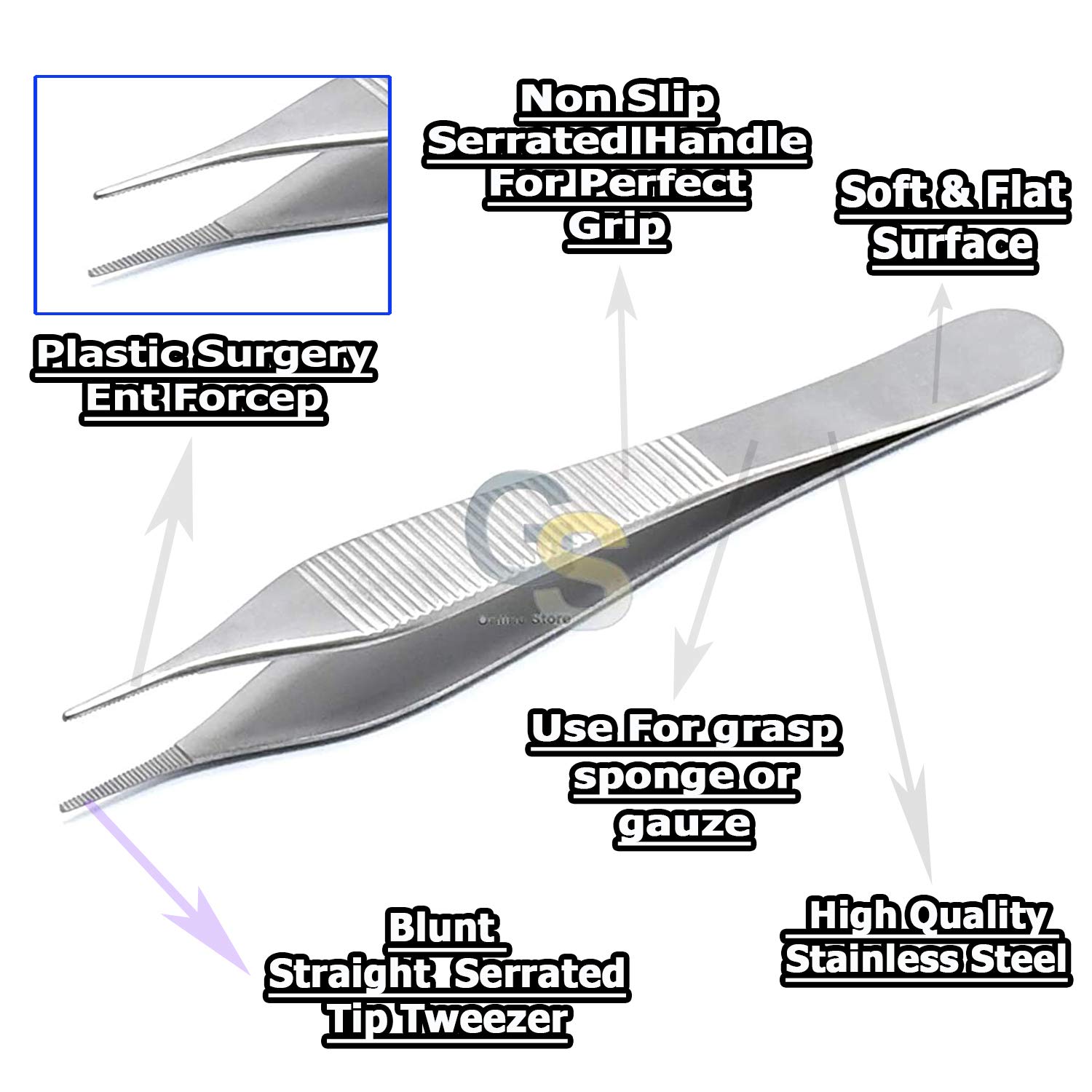 Cole-Parmer Essentials Precision Stainless Steel Tweezers, Bent Tips, 5B-SA, 110 mm
