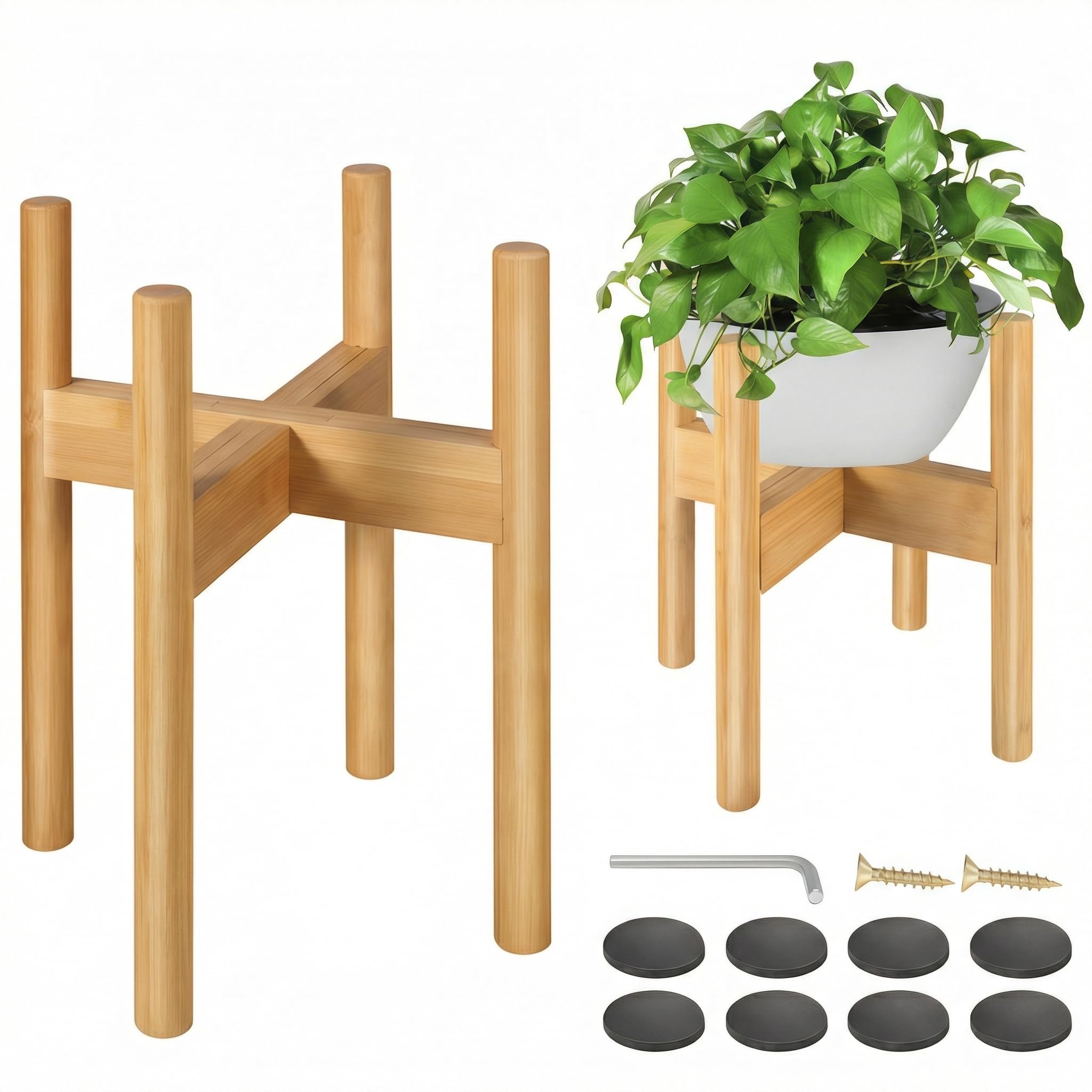 BESHOF 2 Pack Bamboo Plant Stands