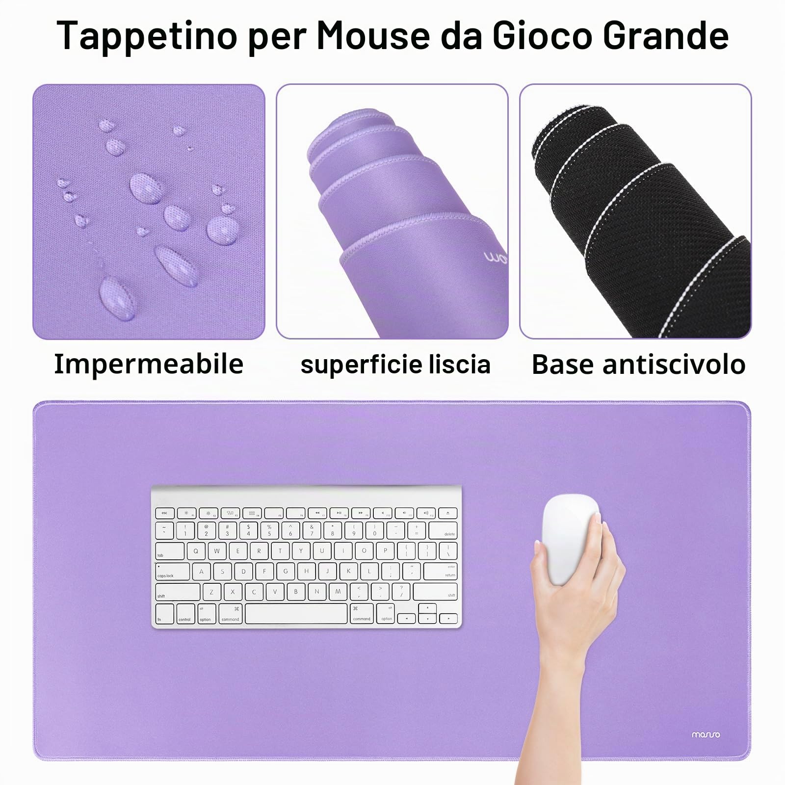 MOSISO Set Tappetini Gioco Grandi&Poggiapolsi Tastiera&Poggiapolsi Mouse&Coaster,Tappetino Mouse Ergonomico Antiscivolo&Cuscino Digitazione Facile con Memory Foam L'Ufficio Domestico,Viola