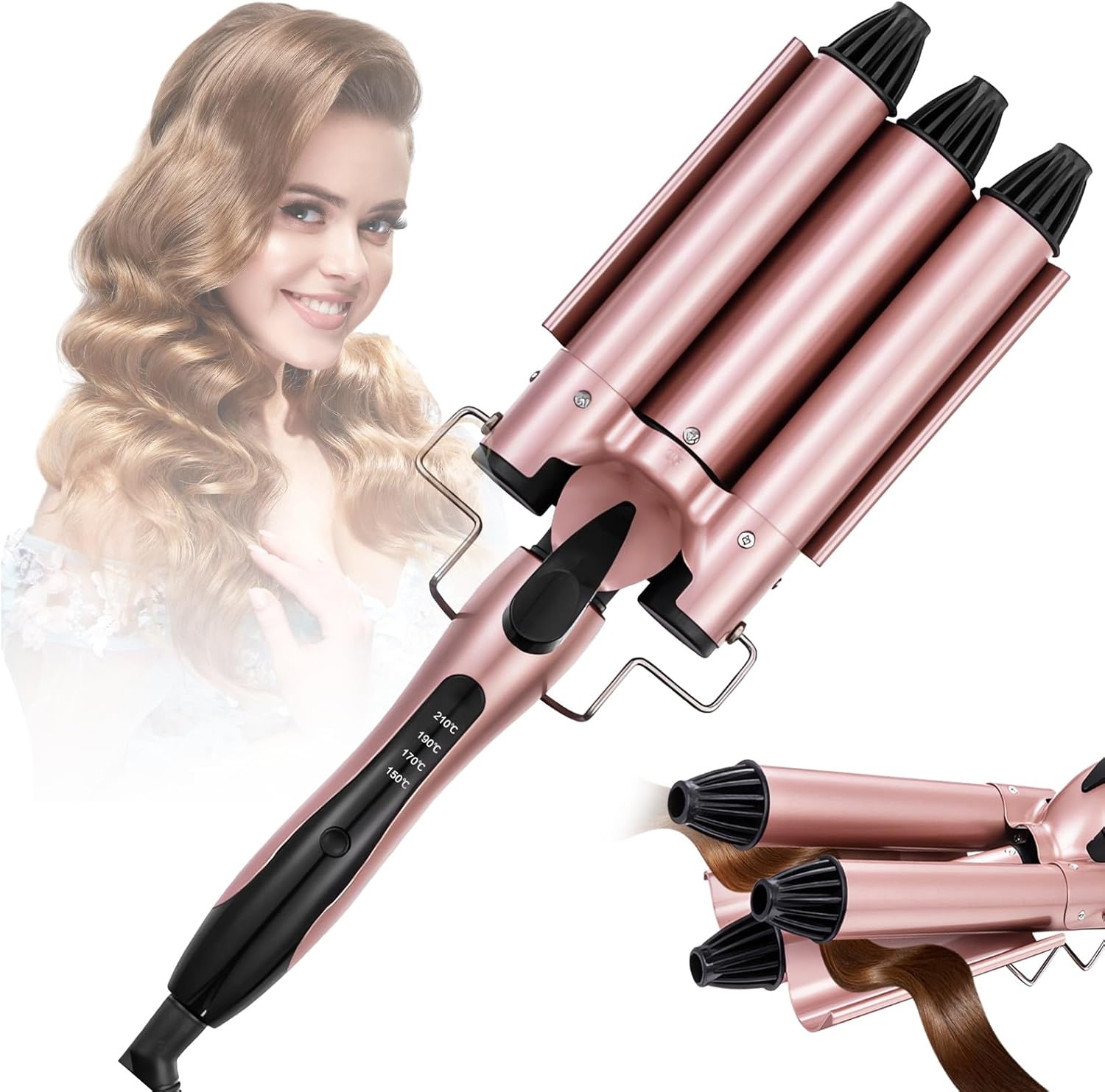 Krultang met 3 vellen, 25 mm, voor haren, temperatuurkrultang met keramische coating, snelle verwarming, professionele stylingtool voor lang of kort haar