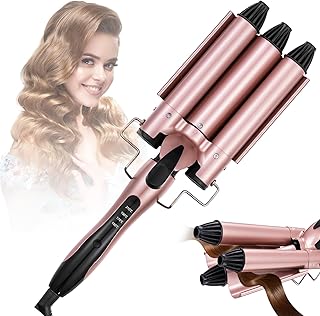 Rizador de pelo, Pinzas Rizadoras 3 Barriles, Rizador Pelo Profesional con 150℃-210℃ temperatura ajustable, Calentamiento Rápidopara Rizar y Ondas un Efecto Ondulado, 25mm