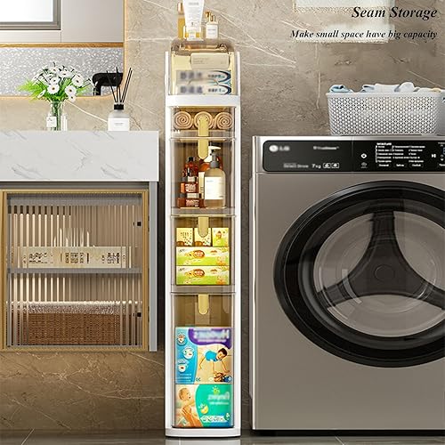 Miniatura 5 de Armario de esquina de almacenamiento de baño pequeño con cajón de almacenamiento y estantes, organizador estrecho de papel higiénico para cocina