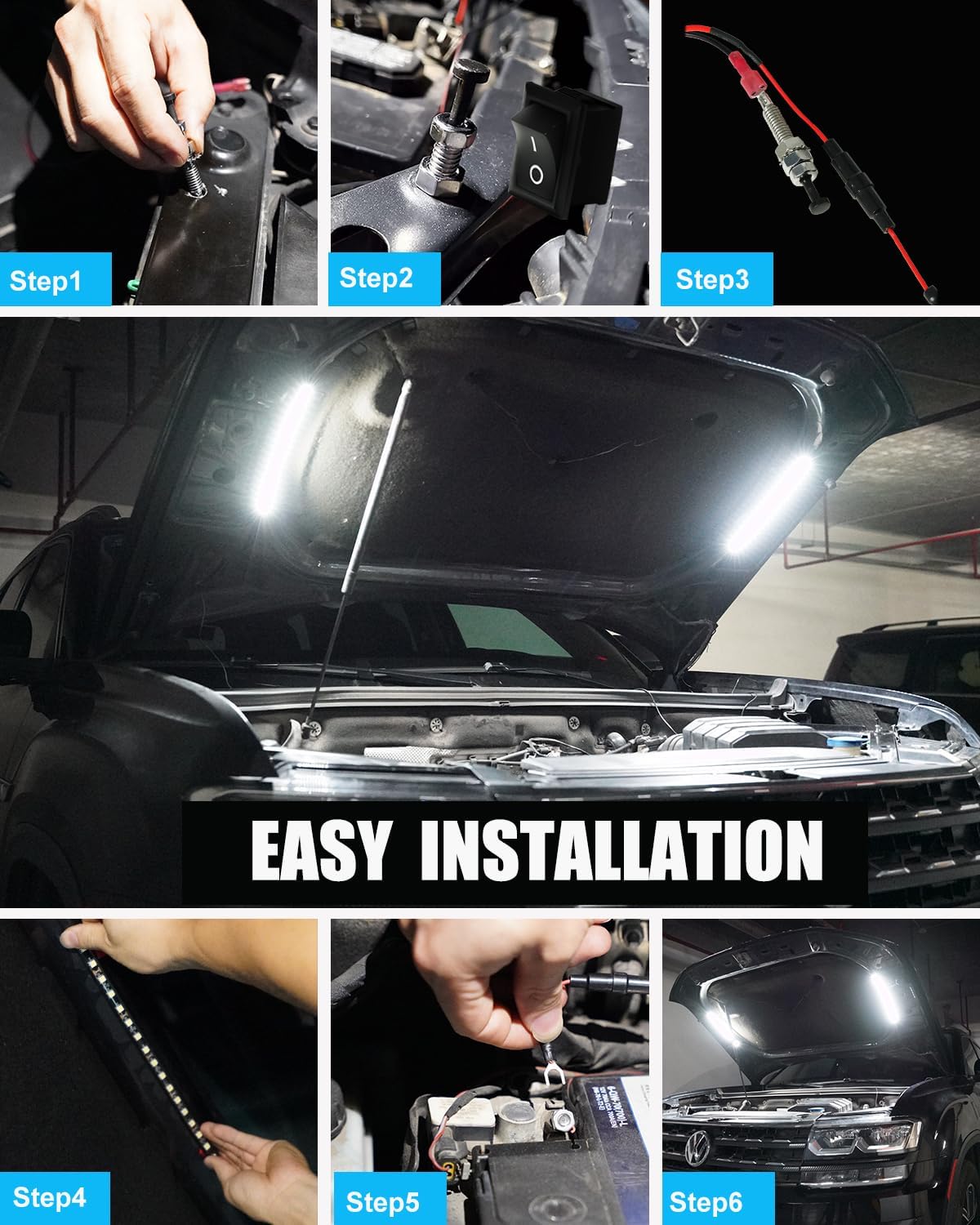 Under Hood Light Under Hood Led Light Kit for Car Engine Bay Led Light kit Car Hood Work Lights Inspection Lights with Automatic On/Off, Universal Fits Any Vehicle 12V 1Set