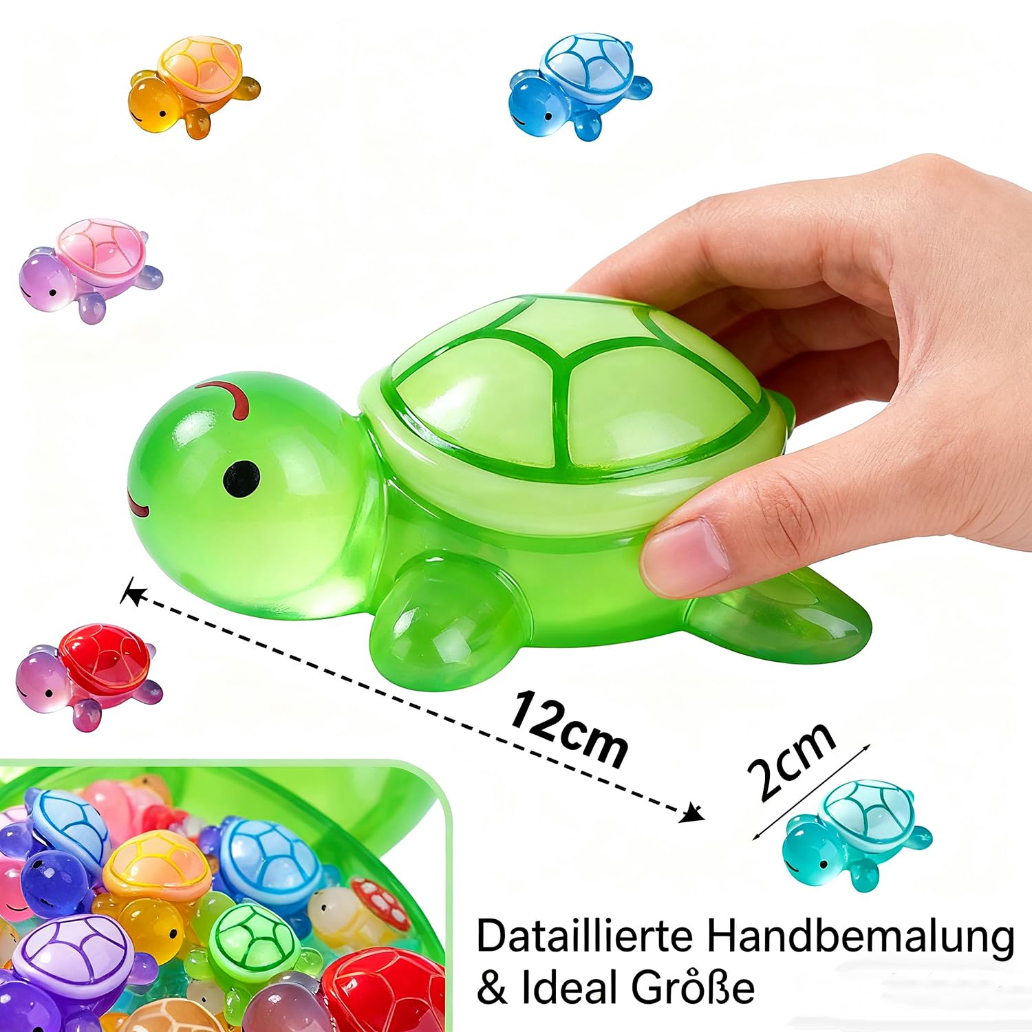 Zestaw żółwi Glow in The Dark – 30 miniaturowych żółwi + żółw duży 12 cm z żywicy, letnia dekoracja do ogrodu, krajobrazu DIY i kultury mieszkania