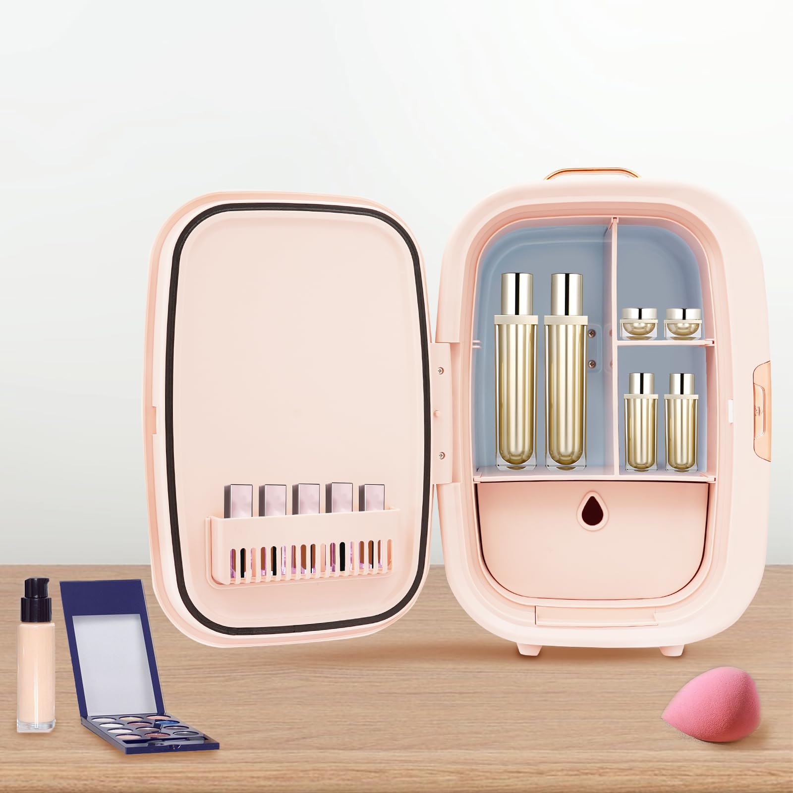 Mini Kosmetik Kühlschrank Auto Kühlschrank Mini Kühlbox, Ultra-Leise (20 dB) mit LED-Spiegel für Skincare & Make-up, klein Kühlschrank für Hautpflege Schlafzimmer und Badezimmer,29 x 25 x 44 CM (Rosa)