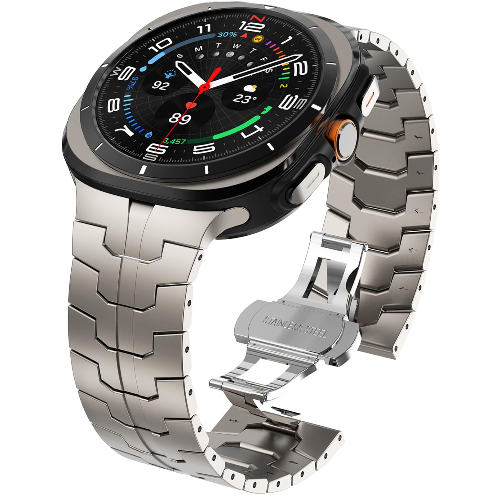 WINGLE Metal Band for Galaxy Watch Ultra 2/1 Band 47mm Men Rugged Stainless Steel Classy Casual Business Bands for Samsung Galaxy Watch Ultra 2/1 Bands with Butterfly Folding Clasp, Titanium