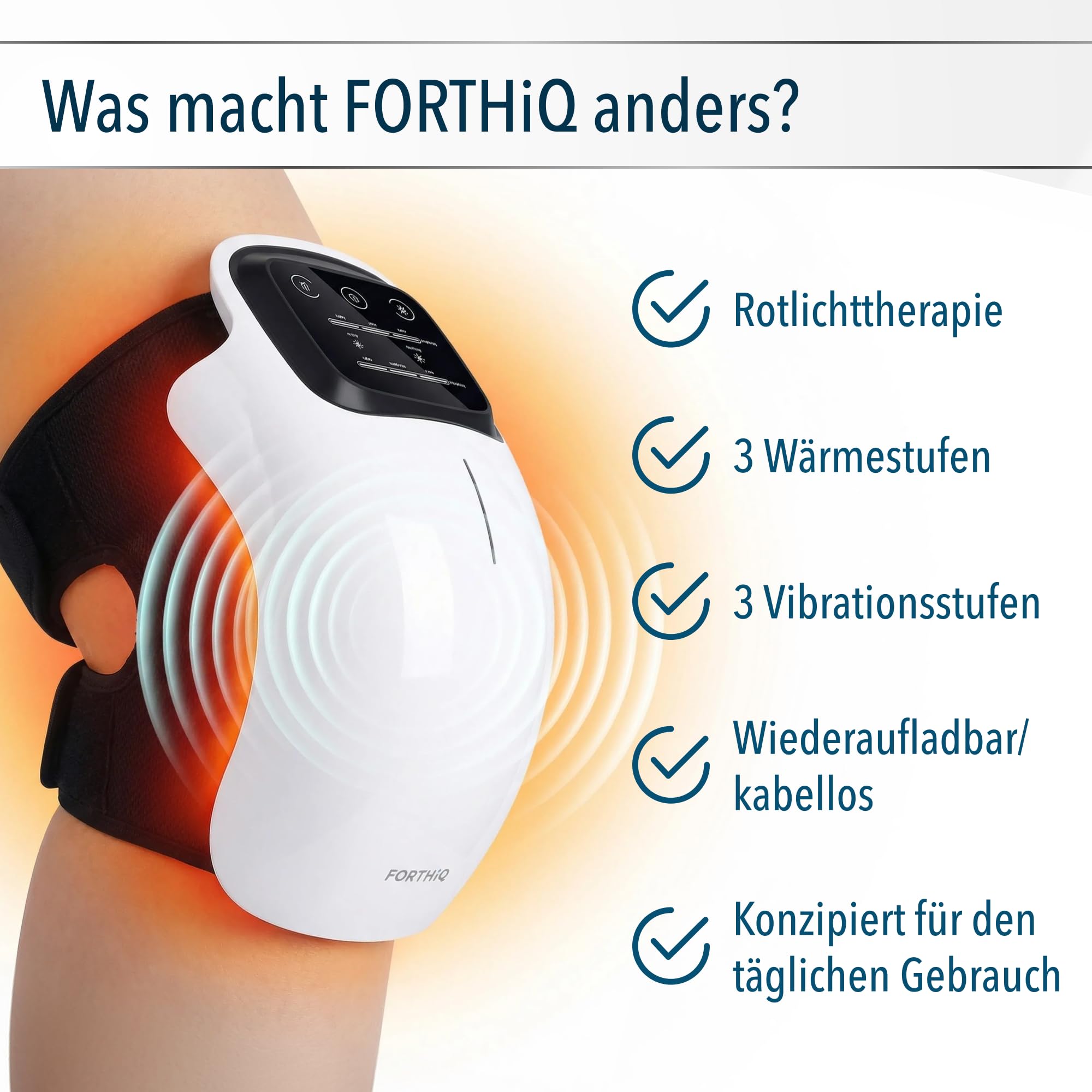 FORTHiQ Knie Massagegerät mit Infrarot für Knieschmerzen, Arthrose, Gelenkschmerzen und Massage, Mit Vibration und Tiefen-Wärme