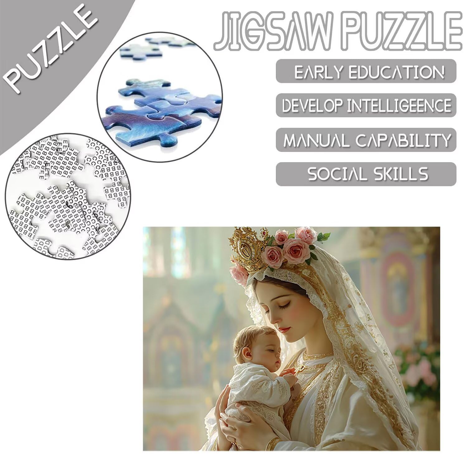 Puzzle 1500 Stück Jigsaw Puzzles für Erwachsene Jungfrau des Kindes Puzzle Herausfordernde Familie Aktivität Spiele pädagogisch, Stressabbau, Bunte DIY Puzzles Handwerk für Home Decor Geschenke b-242