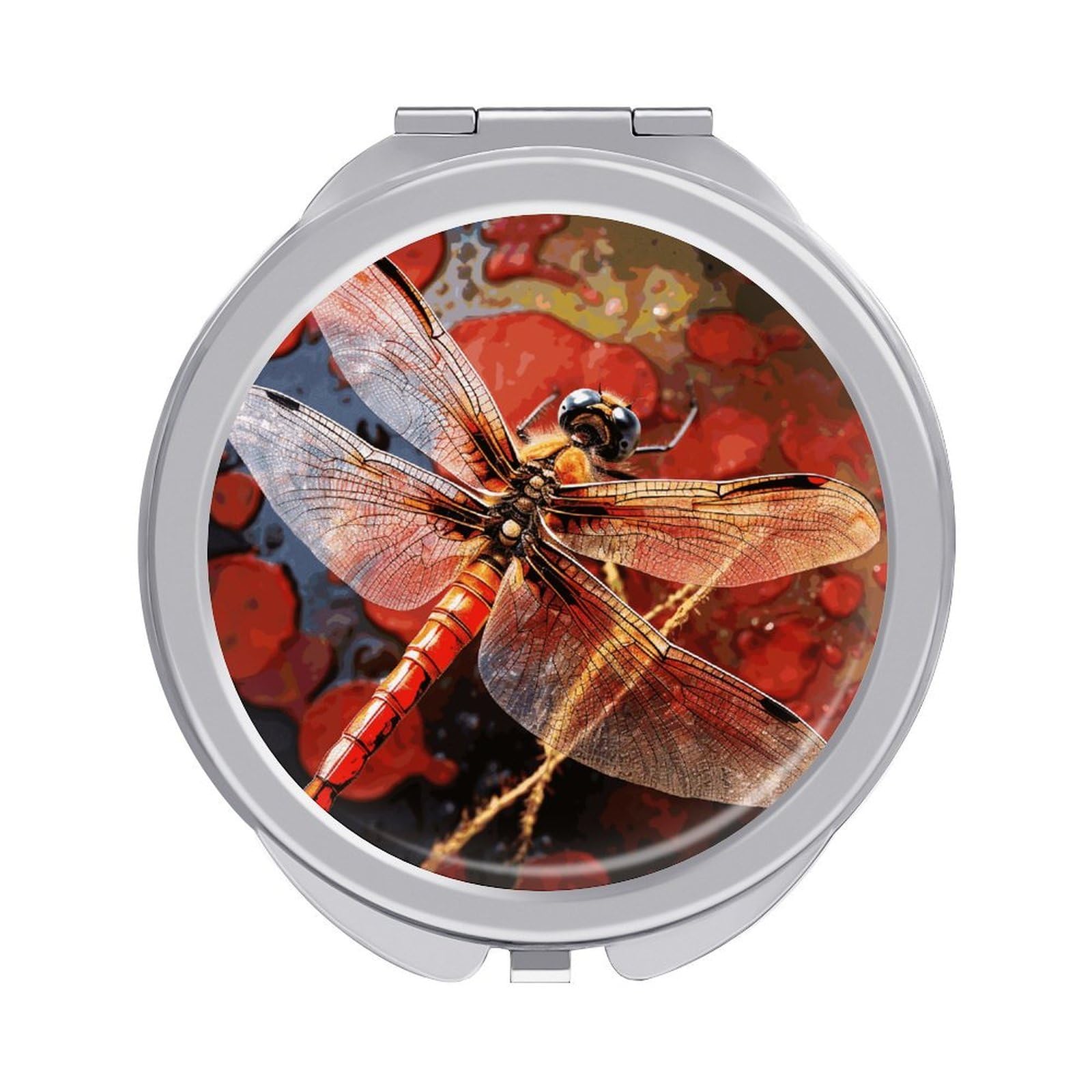 FekiLoot Red Dragonfly Travel Makeup Mirror 2 X /1 X Magnifying Slim Pocket Mirrors Compact for Purse Travel Makeup Mirrors for Pocket, Handbag, Purse Women Gift