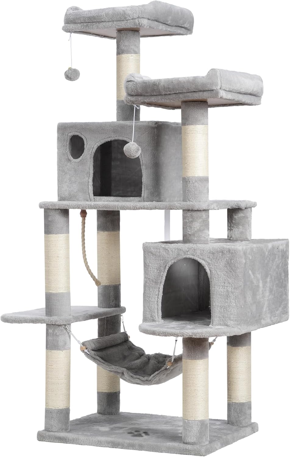 Hey-brother Large Multi-Level Cat Tree Condo Furniture with Sisal-Covered Scratching Posts, 2 Bigger Plush Condos, Perch Hammock for Kittens, Cats and Pets Light Gray MPJ020W 61 Inches Light Gray - Image 1 of 8