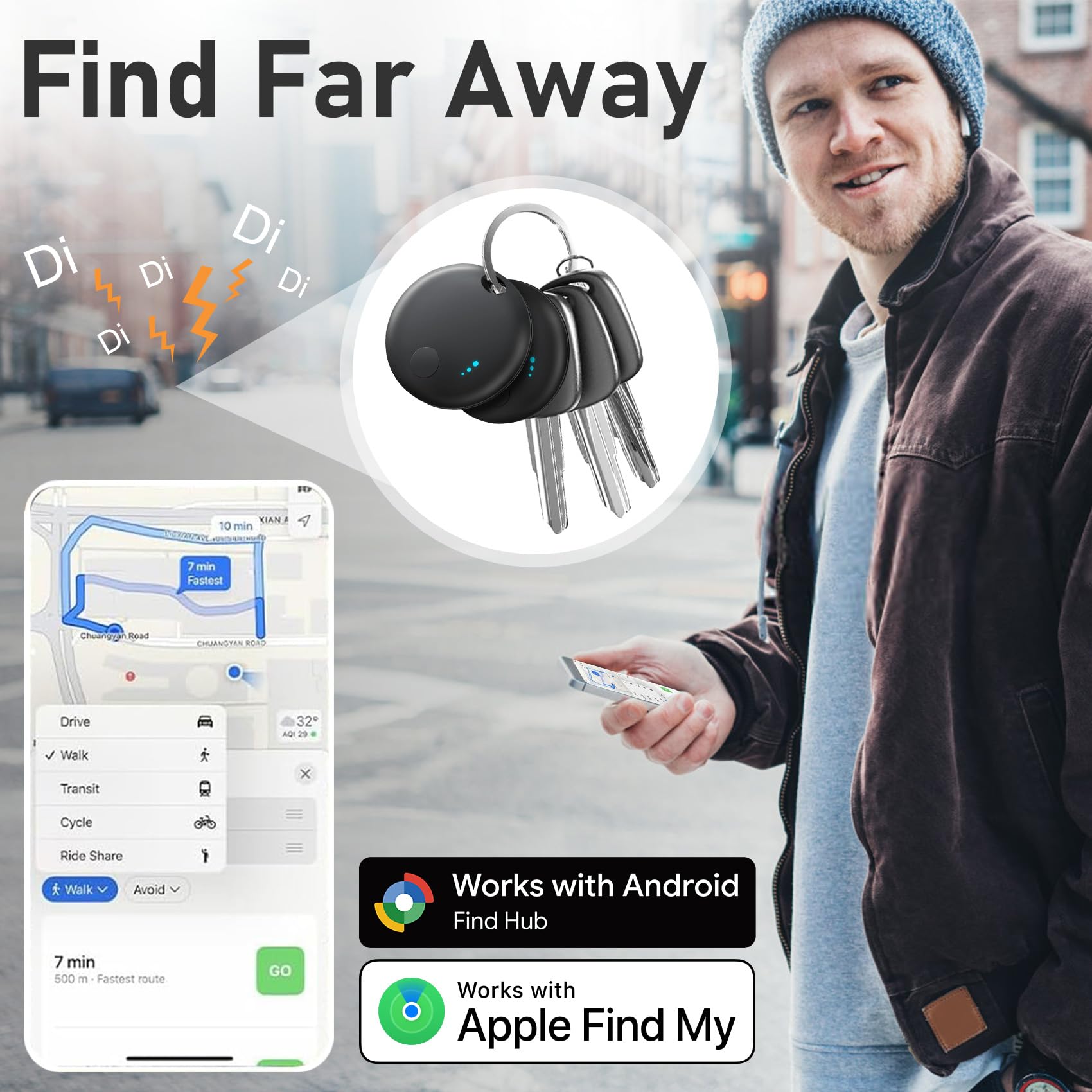 Air Tags Android, Apple e Android Smart Tracker Tag, Bluetooth Localizzatore Trova oggetti Compatibile con Apple e Google Funzioni Trova Dov'è, Localizzatore Chiavi per Borse, Bagagli, Zaini (Nero)