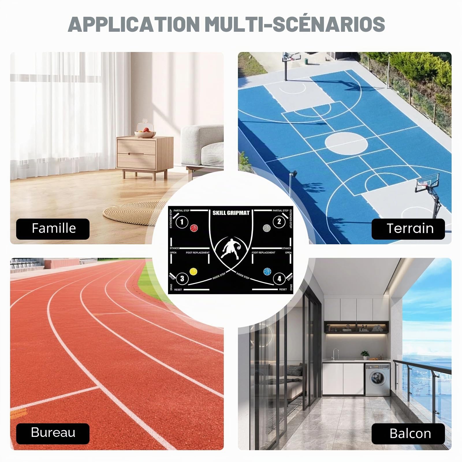 Tapis d'entraînement de basket-ball - 120 x 80 cm - Antidérapant - Tapis d'entraînement pour le travail des pieds et le dribbling - Silencieux - Grand format - Pour entraînement au sol de basket-ball