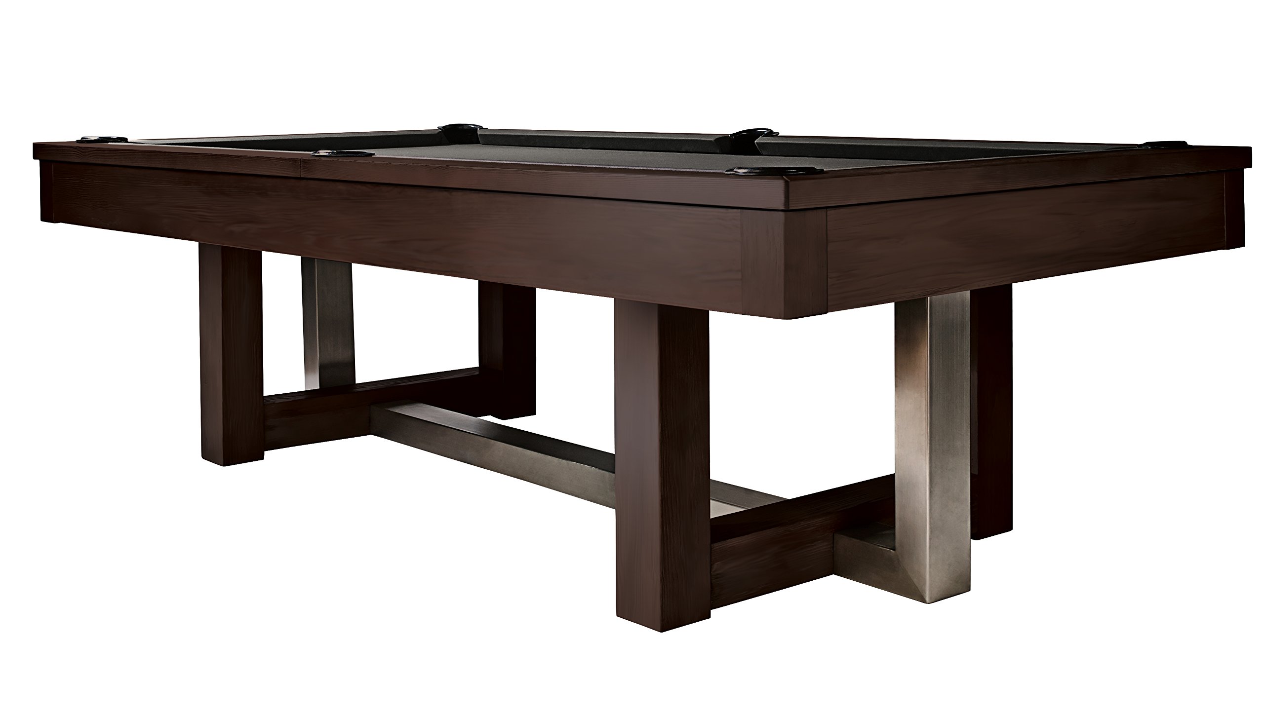 HJ Scott 8 Abbey Billiards Pool Table - Espresso Stained Maple & Brushed Metal