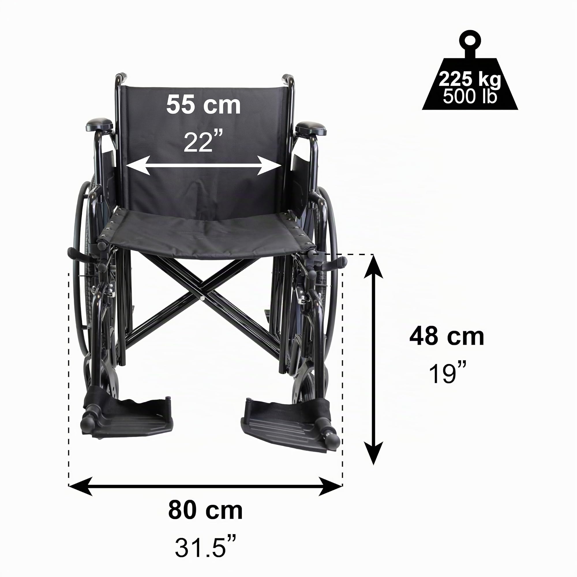 PEPE Mobility Fauteuil Roulant Large Pliable 225 kg, Chaise Handicapé