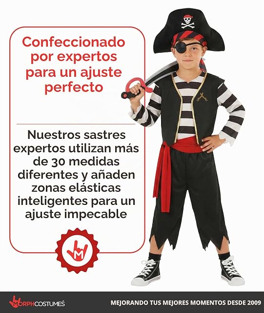 Foto 4 de 8 de Morph Disfraz Pirata Niño, Disfraz Bucanero Halloween Niño, 7-9 años