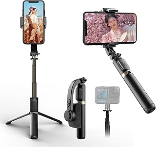【2025年新登場】ジンバル自撮り棒 スマホジンバル 単軸手ブレ防止 Bluetoothリモコン付き 4段階伸縮 折り畳み式 軽量設計 動画撮影 旅行用 スマートフォン三脚 iPhone/Android対応 初心者・プロ対応 (ダークブラック)