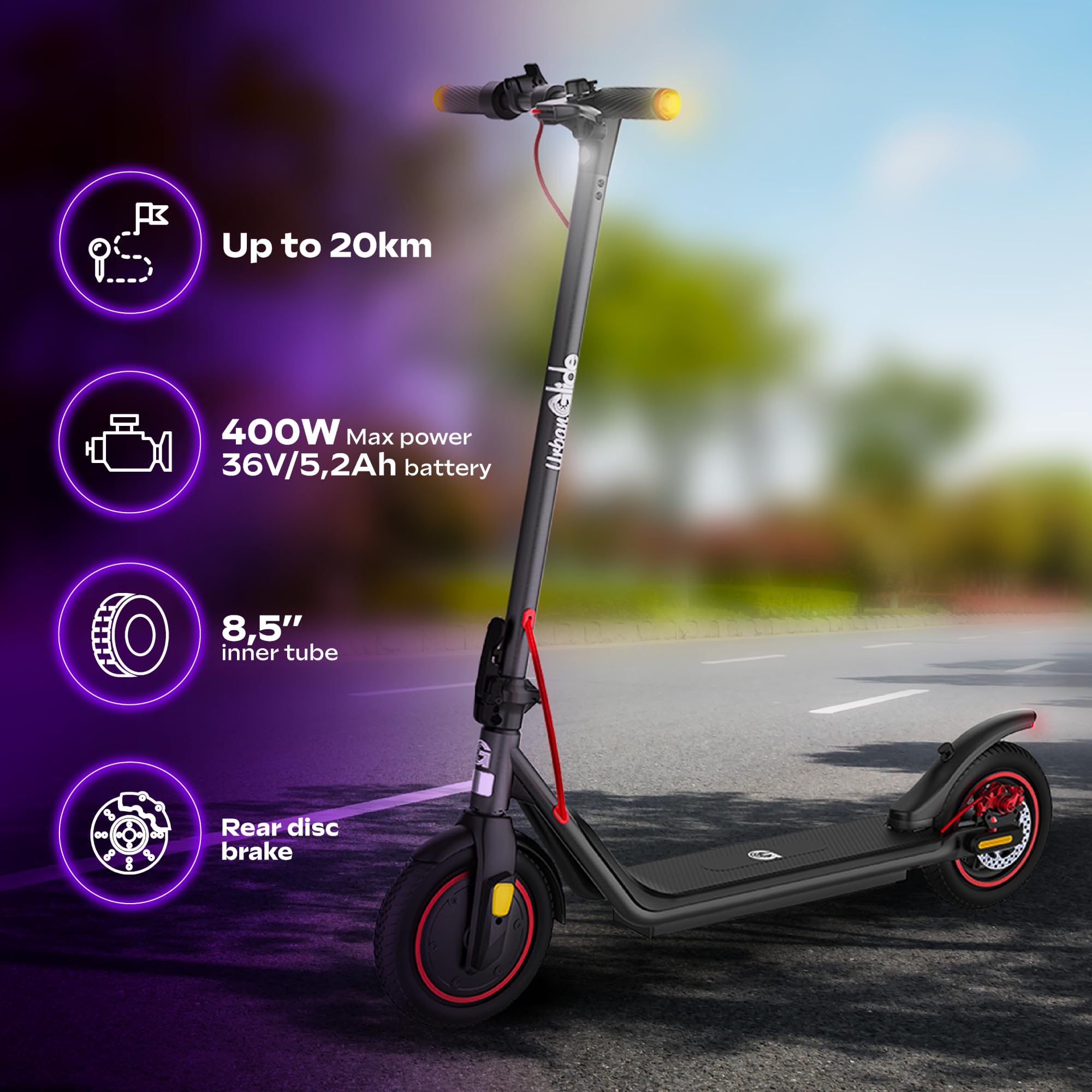 Trottinette Électrique Adulte UrbanGlide 85 Lite – Autonomie Jusqu'a 20 km - Pneu 8,5" Gonflable - Batterie 48V - Poids 15Kg
