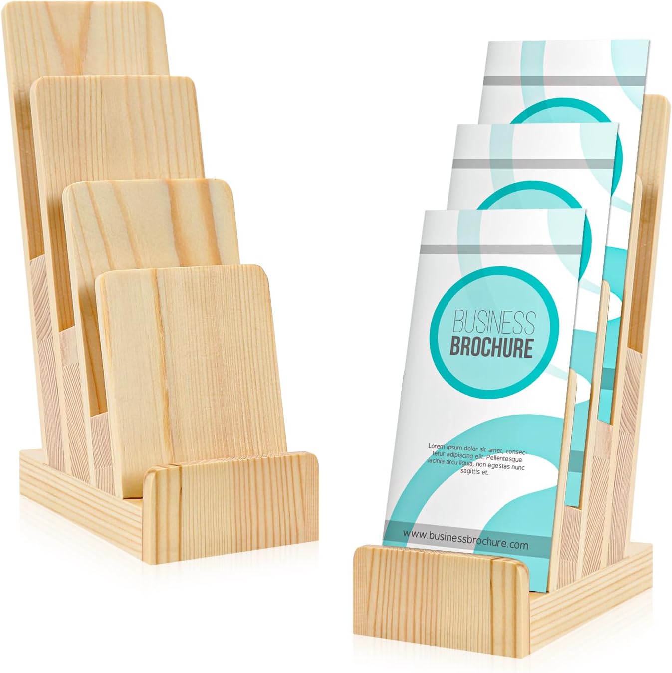 2 Pack Pine Wood Brochure Holder 4×6 Inch Literature Holder 4-Tier Countertop Trifold Flyer Display Stand Pamphlet Booklet Menu Postcard Greeting Card Organizer