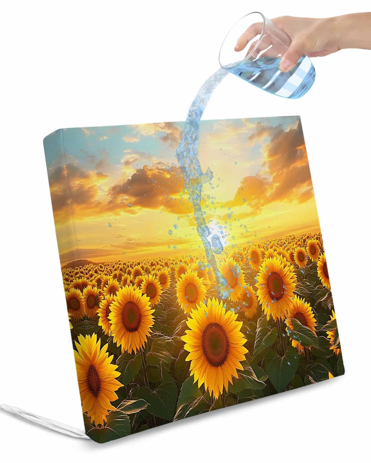 2 Pack Sunflower Field Waterproof Cushion Covers with Ties, Outdoor Patio Chaise Lounge Chair Seat Cushion Slip Covers Replacement(Only Cover) Summer Vintage Botanical Flowers 20