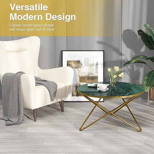 Miniatura 7 de HLR Mesa de café redonda con tapa de mármol sintético verde Verde (Green Marble),Mármol negro,Mármol blanco