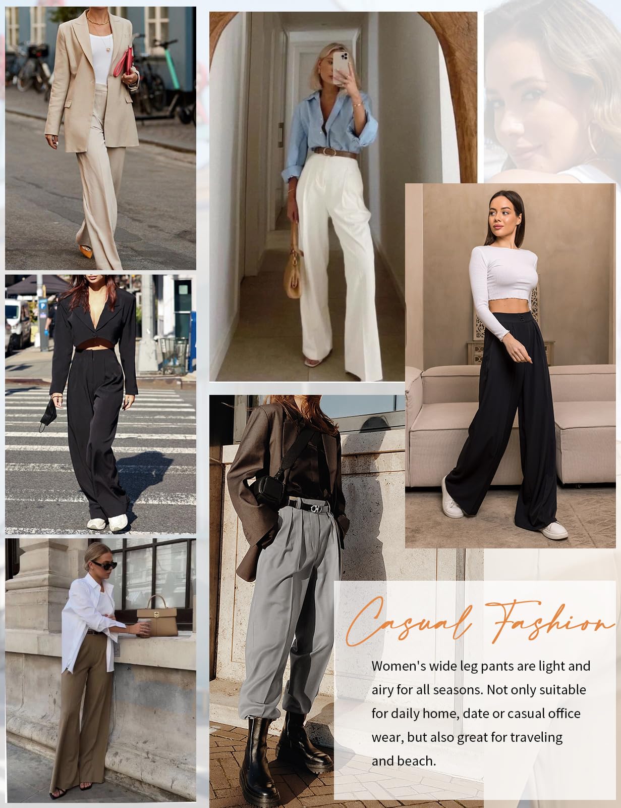 CMTOP Pantaloni Donna Eleganti Pantaloni Leggeri Donna Estivi Vita Alta Pantaloni Lunghi Casual Gamba Dritta Palazzo Tinta Unita Morbidi Pantaloni Larghi Comodi Pantalone con Tasche