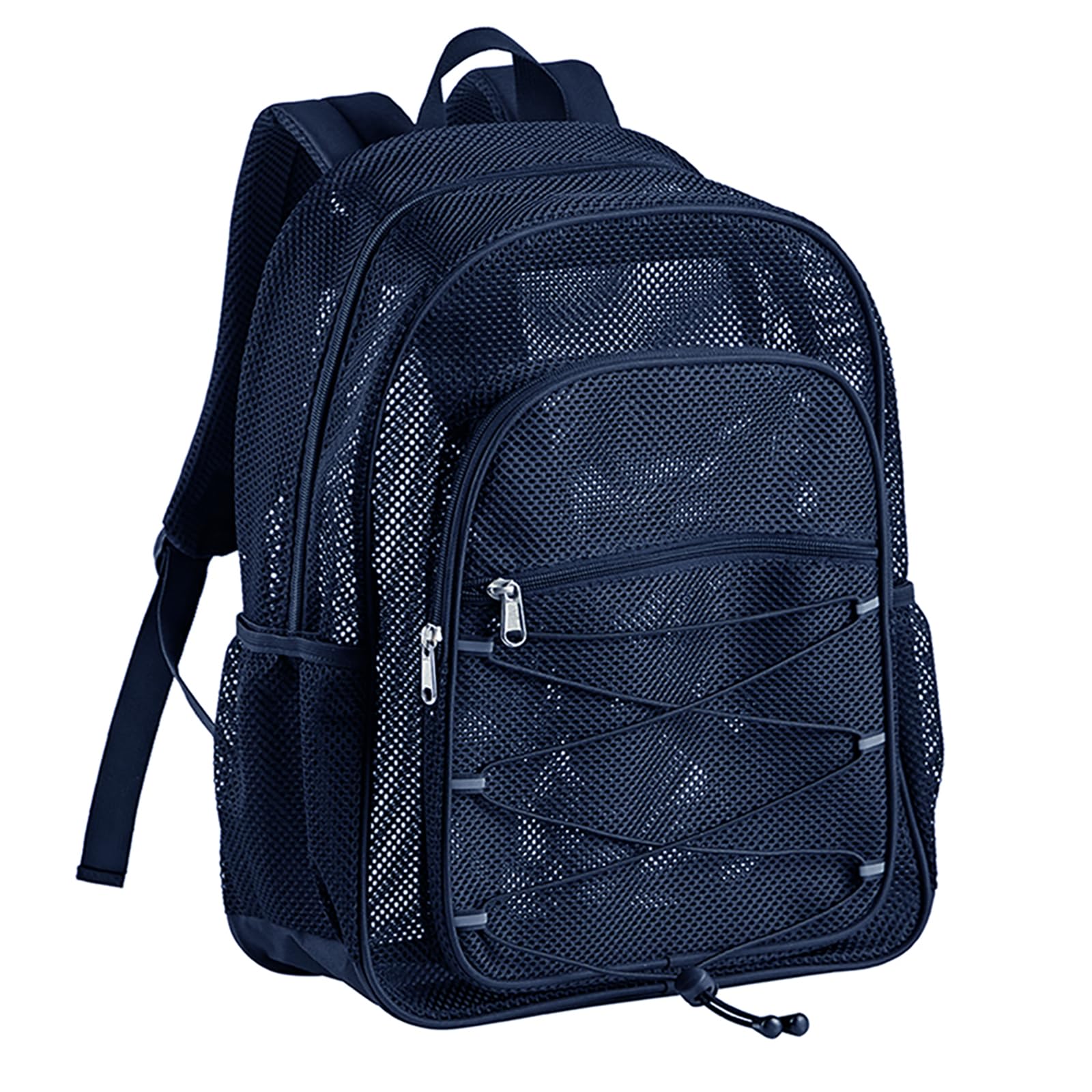 COVAX Heavy Duty Mesh Backpack, See Through College Student Backpack, Semi-transparent Mesh Bookbag with Bungee and Comfort Padded Straps for Commuting, Swimming, Beach, Outdoor Sports (Royal Blue)