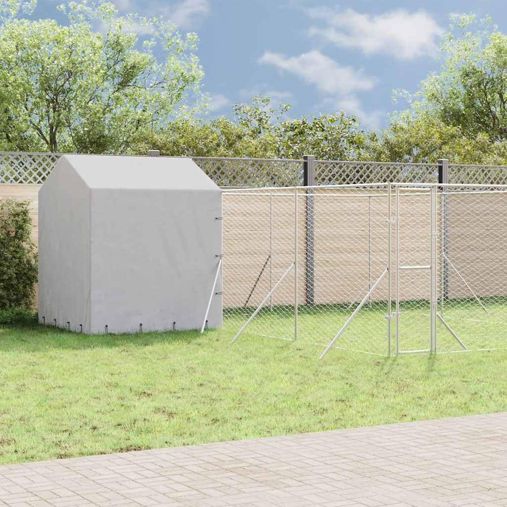 Perrera para perros con techo plateado, acero galvanizado, 6 x 6 x 2,5 m, con puerta cerrable, resistente a la intemperie para perros, cachorros, animales pequeños, protección y seguridad en