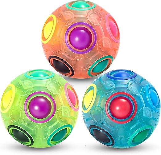 Vdealen Magic Rainbow Puzzle Ball, Fidget Ball Puzzle Brain Teaser Fidget Toy- Birthday Party Easter Valentines Day Christmas Stocking Stuffers for Kids Teen & Adults(Pink&Blue&Green)