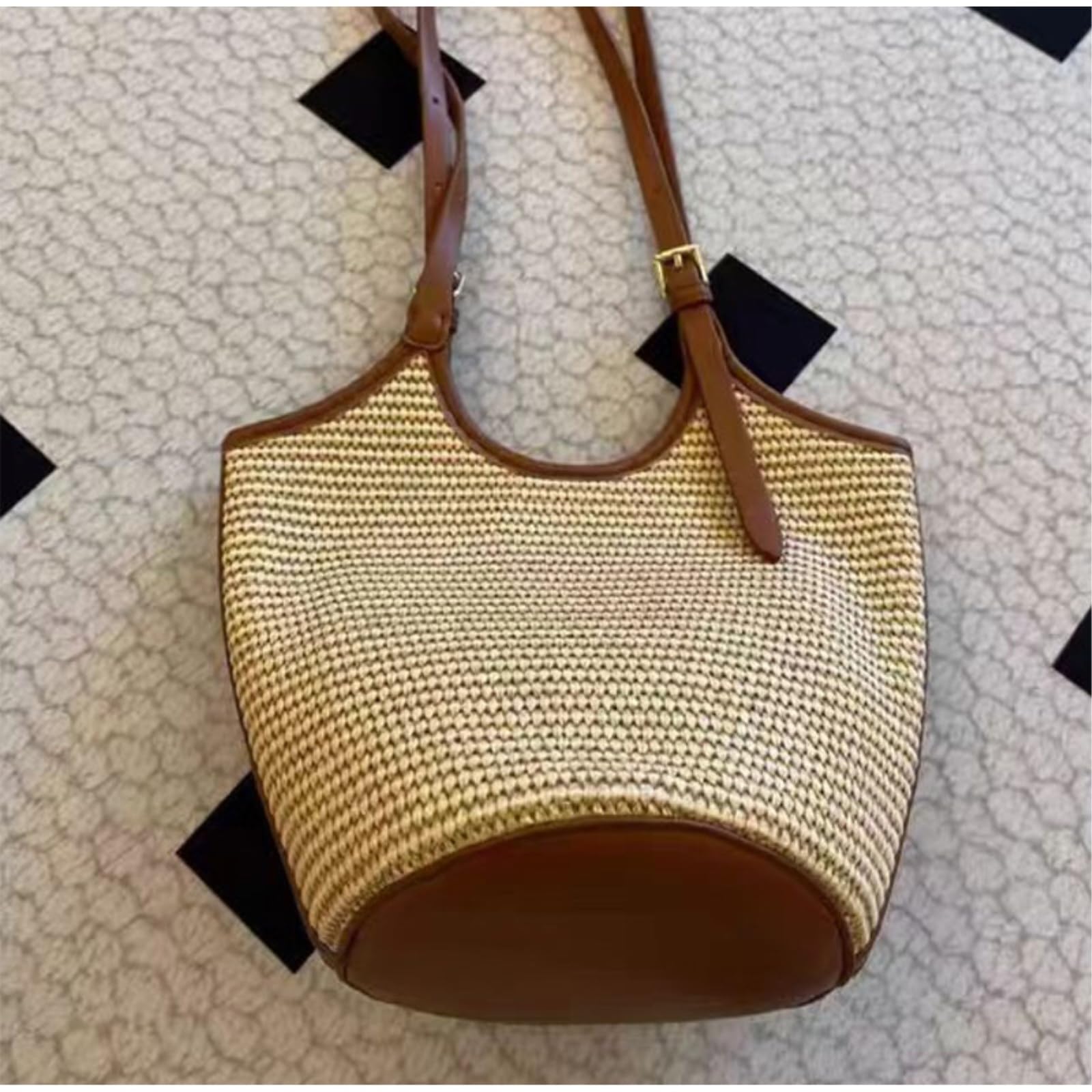 Borsa Tracolla Estate Paglia Tessuto Tote Donna Moda A Spalla Cinturina Regolabile Vacanza Spiaggia-brown-26x23x14cm