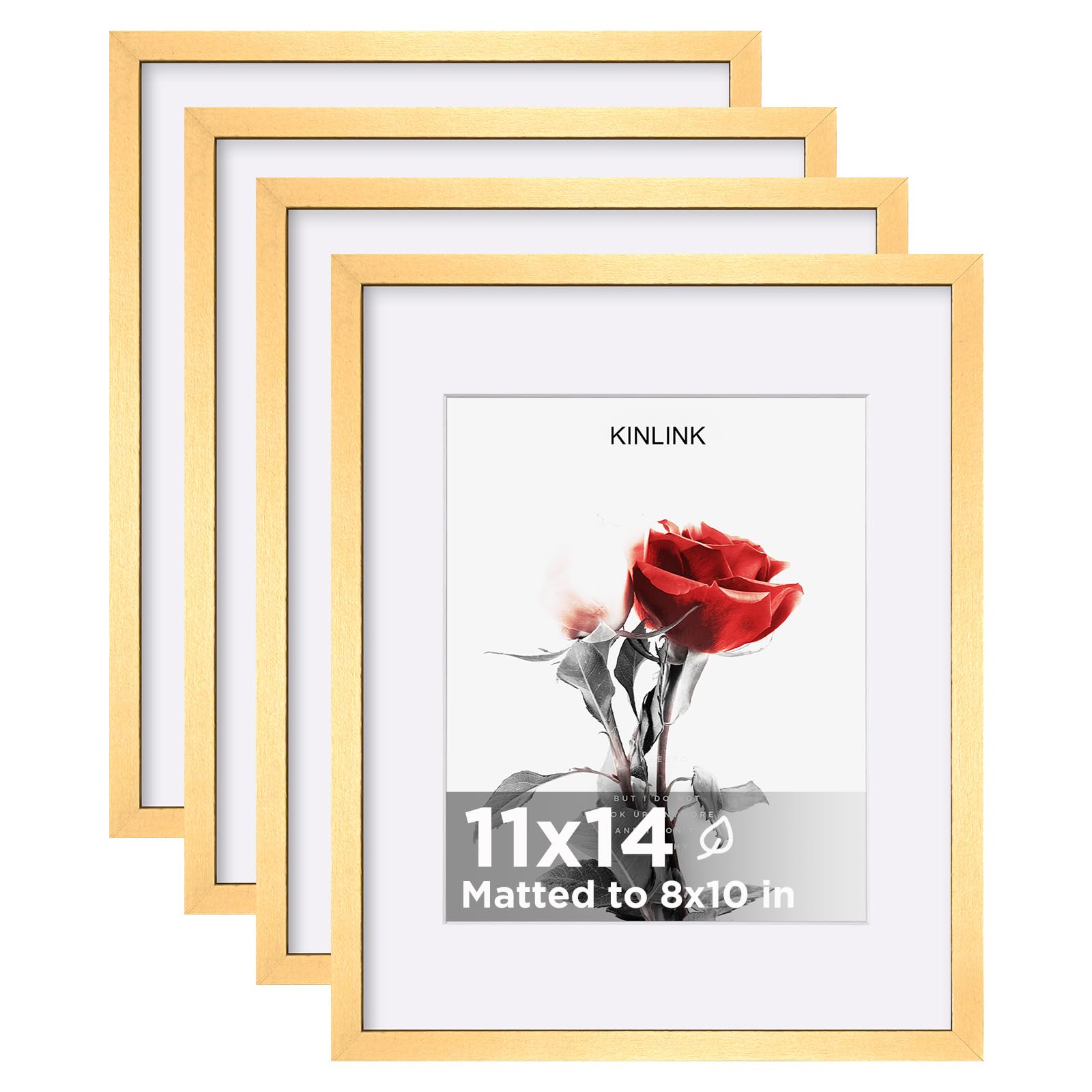 KINLINK 11x14 Picture Frame Set of 4, Wooden 14x11 Photo Frames with Plexiglass for 8x10 Picture with Mat or 11x14 Without Mat, Art Collage for Wall