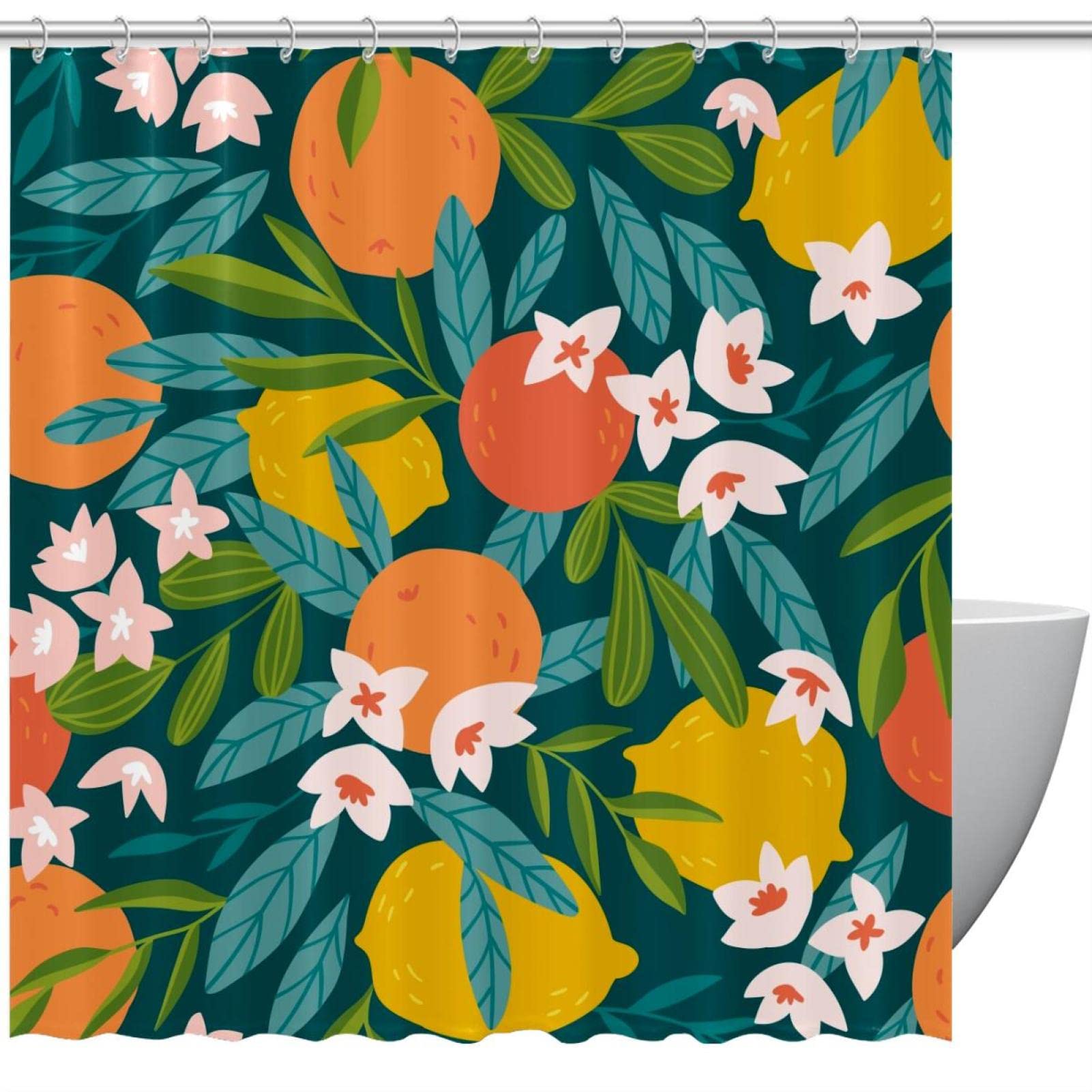 Rideau de douche imperméable contre les éclaboussures motif fruit citron fleur 183x183 cm