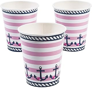 Fun Express - Nautical Girl 9oz Cups (8pc) for Birthday - Party Supplies - Print Tableware - Print Cups - Birthday - 8 Pieces