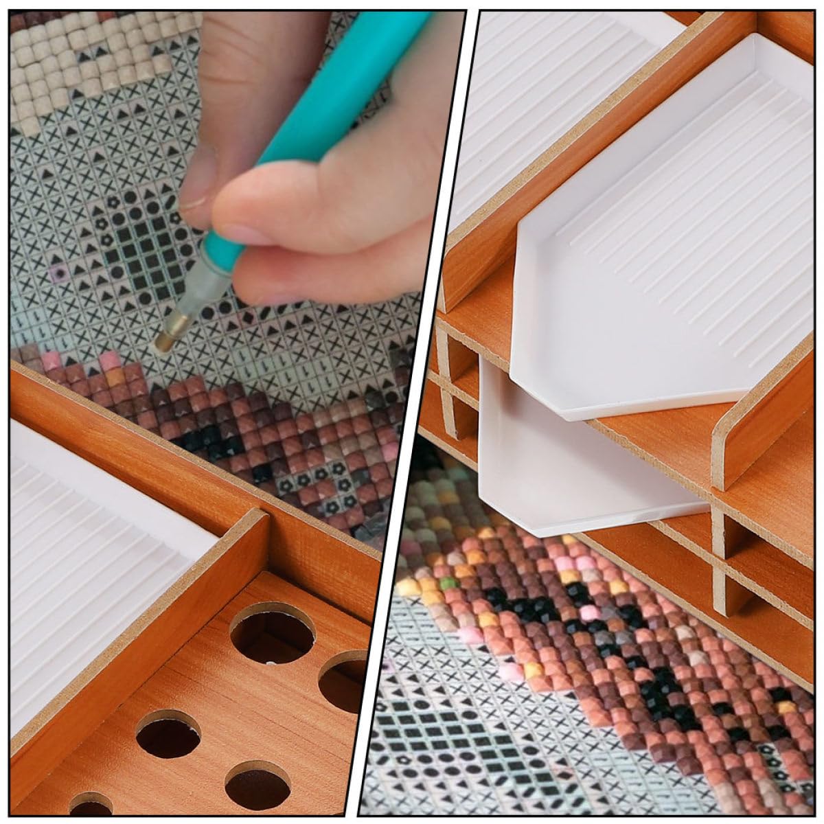 Healeved Plateau de Rangement pour Dessin Diamanté 3 Niveaux 16 Compartiments Support Multifonction en Plastique Léger Boîte à Outils Compacte pour Perles Bijoux et Accessoires D’Art